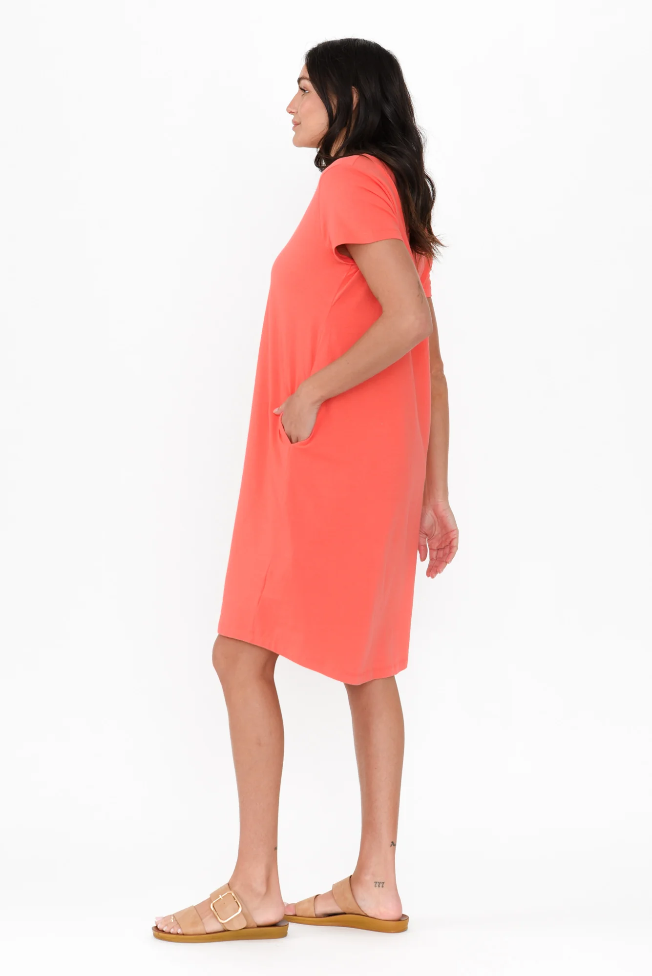 Mandy Coral Cotton Tee Dress
