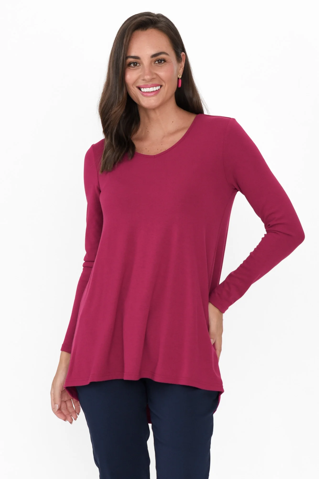 Shenali Magenta Long Sleeve Swing Top