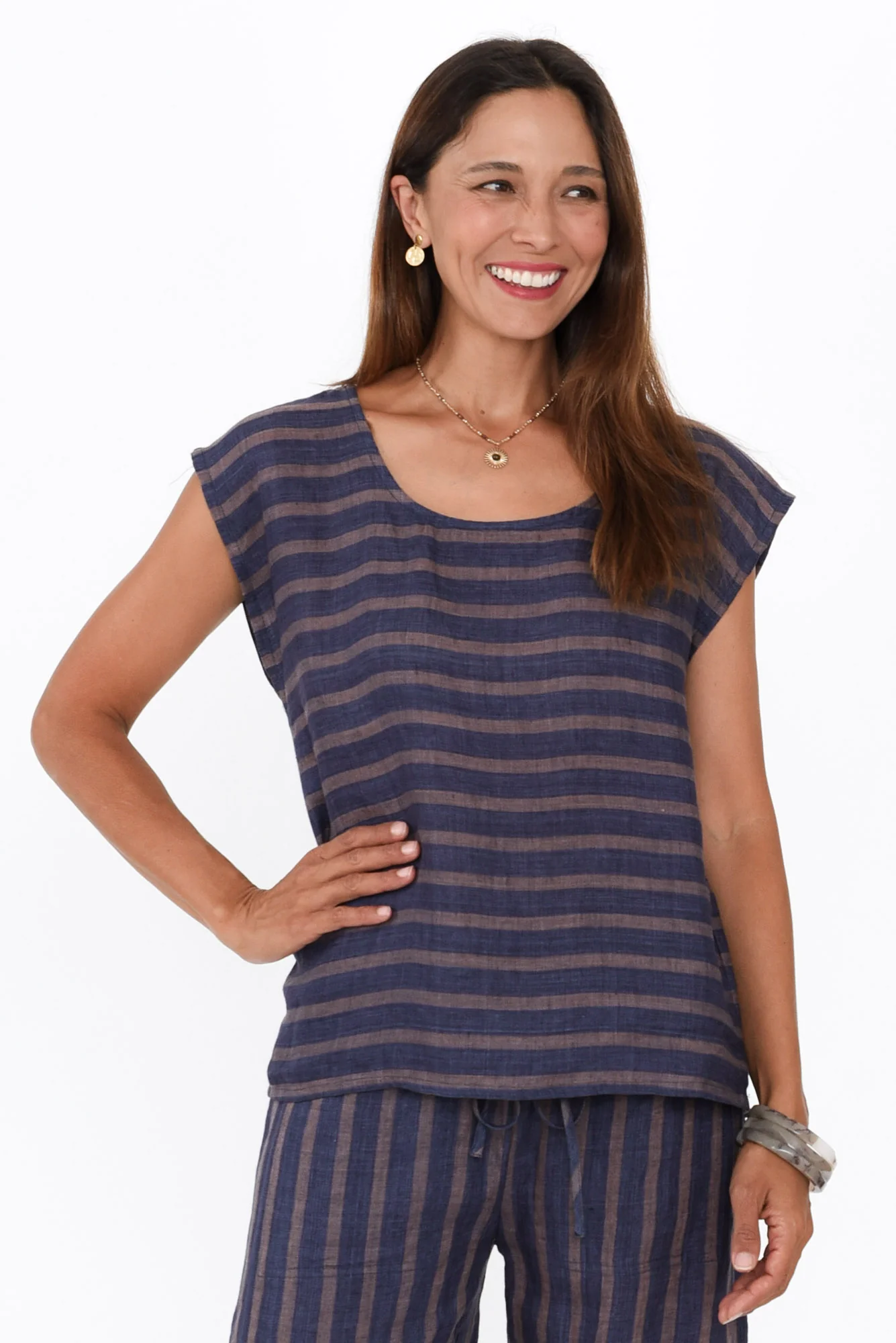 Gabriele Navy Stripe Linen Top