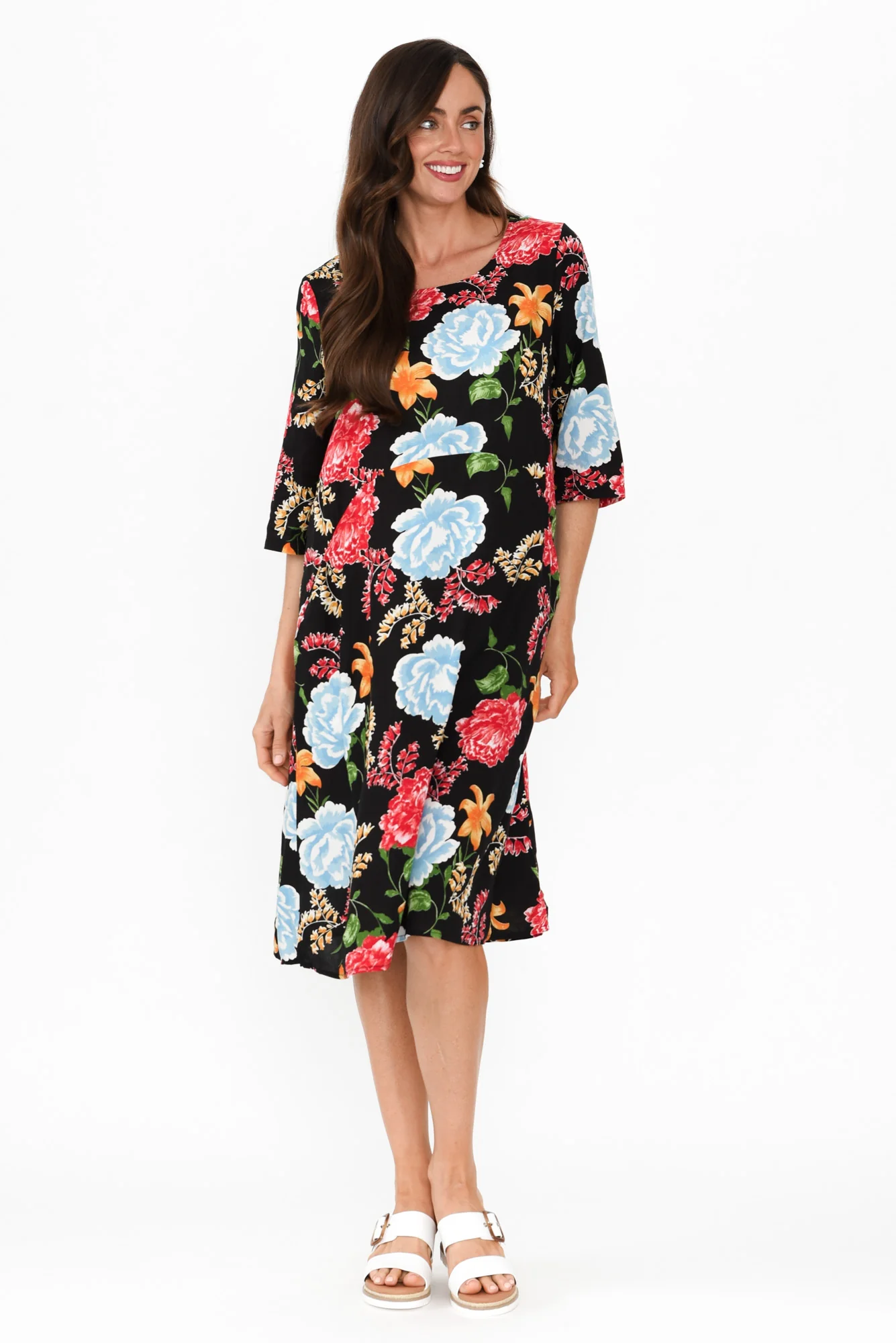 Jordana Black Floral Pocket Dress