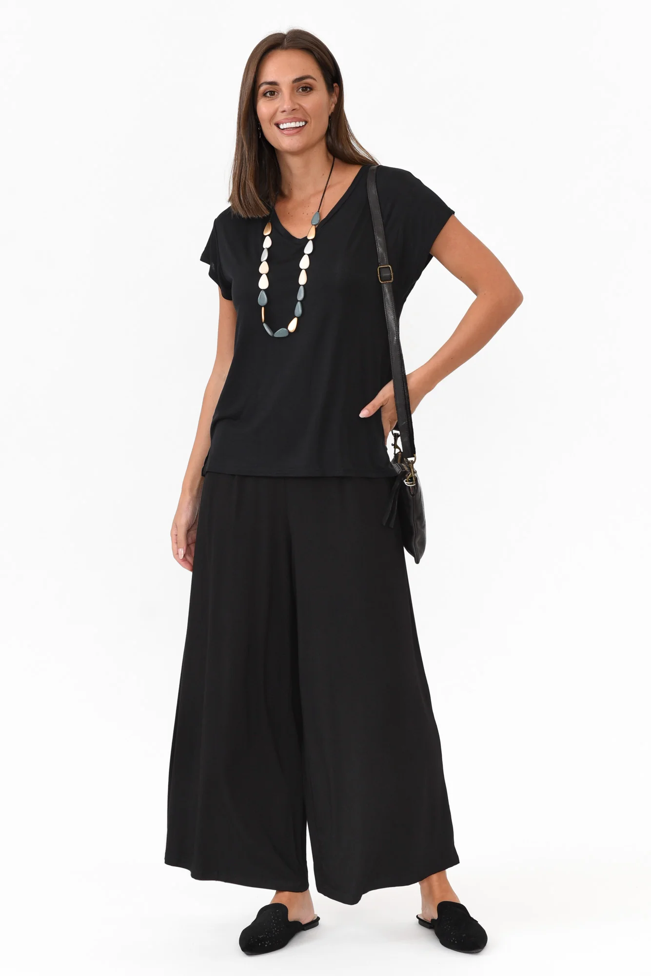 Lowen Black Modal Wide Leg Pants