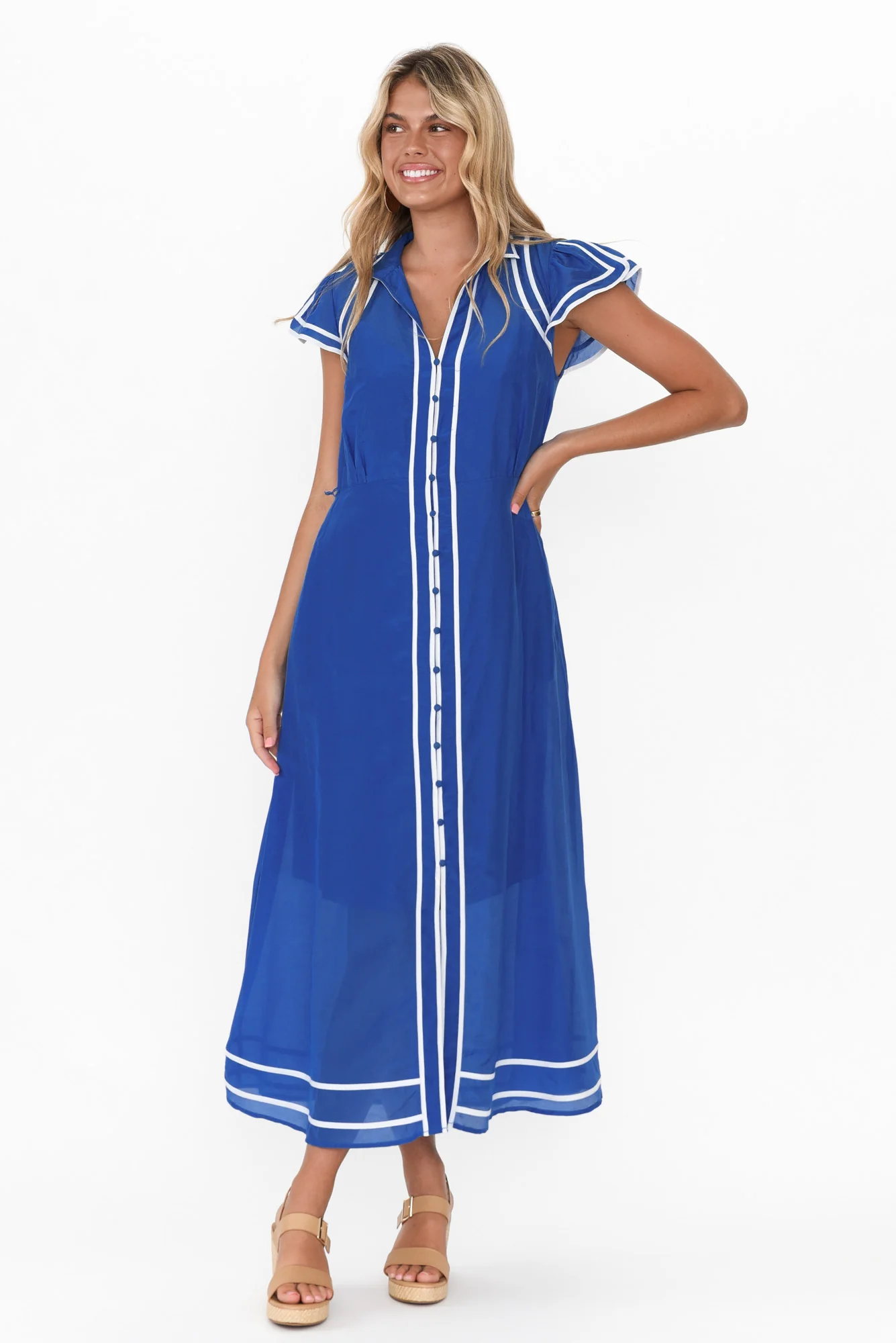 Panama Azure Blue Cotton Maxi Dress