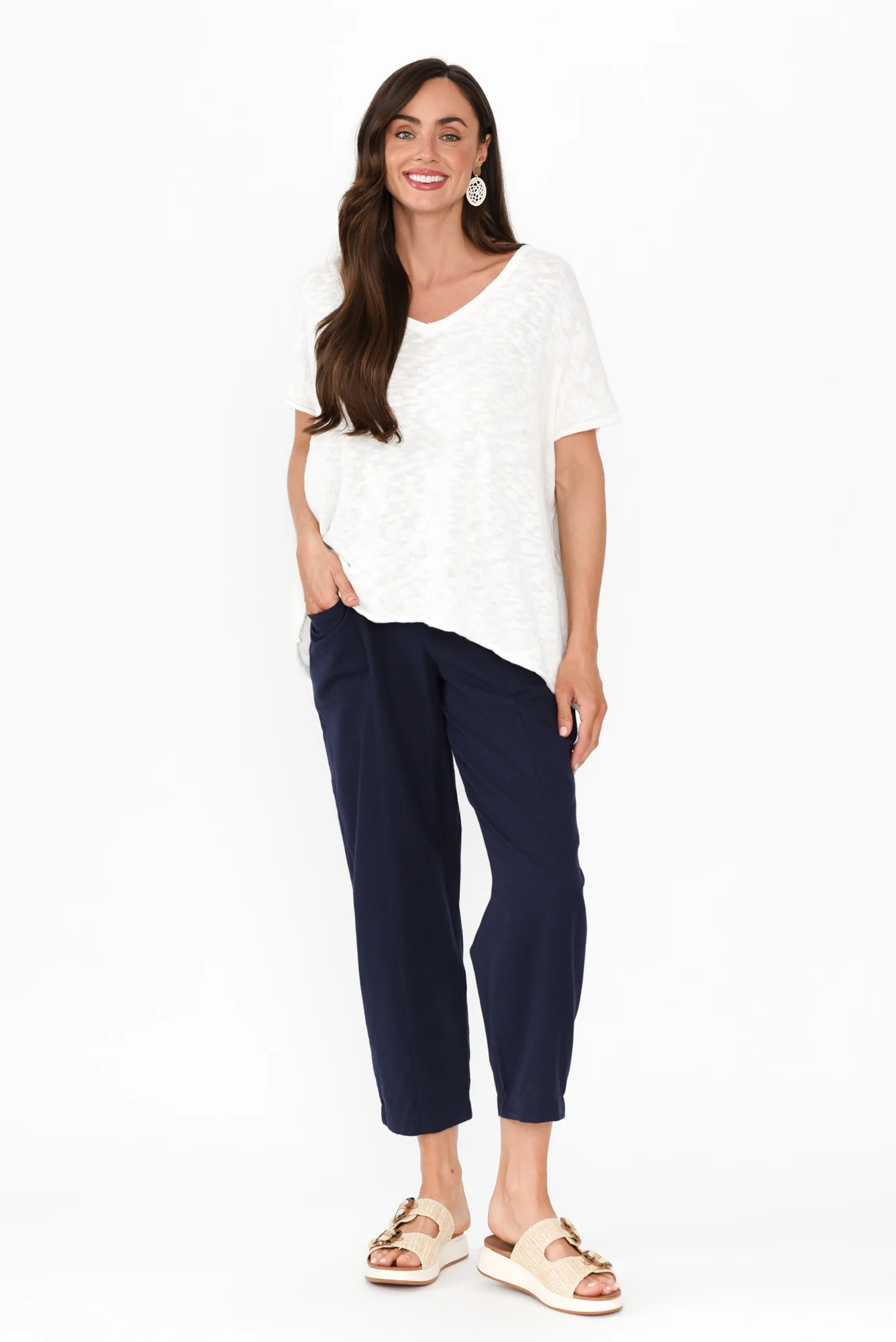 Akemi Navy Cotton Blend Pocket Pants