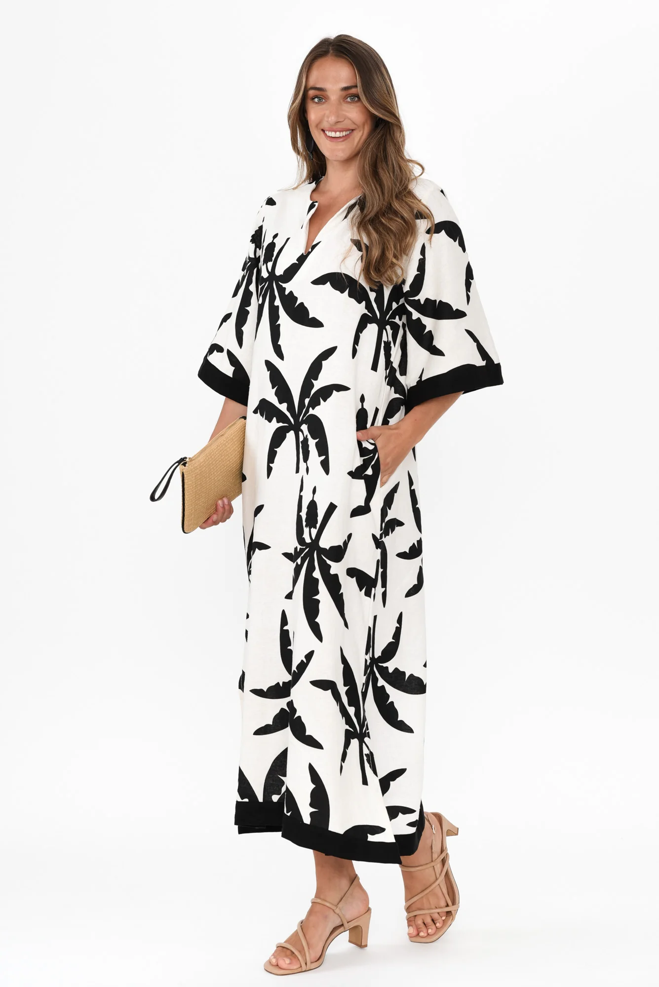 Tessie Black Tropical Linen Kaftan