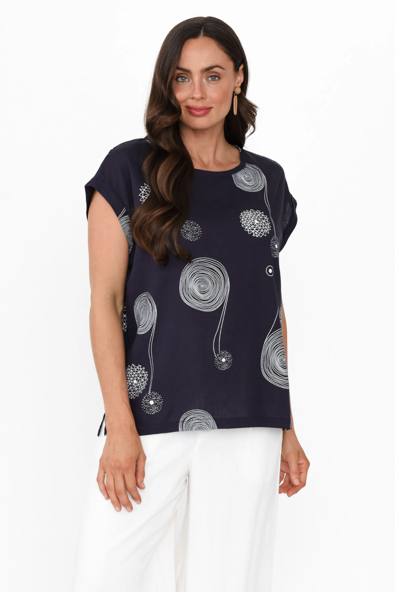 Alta Navy Swirl Linen Cotton Top