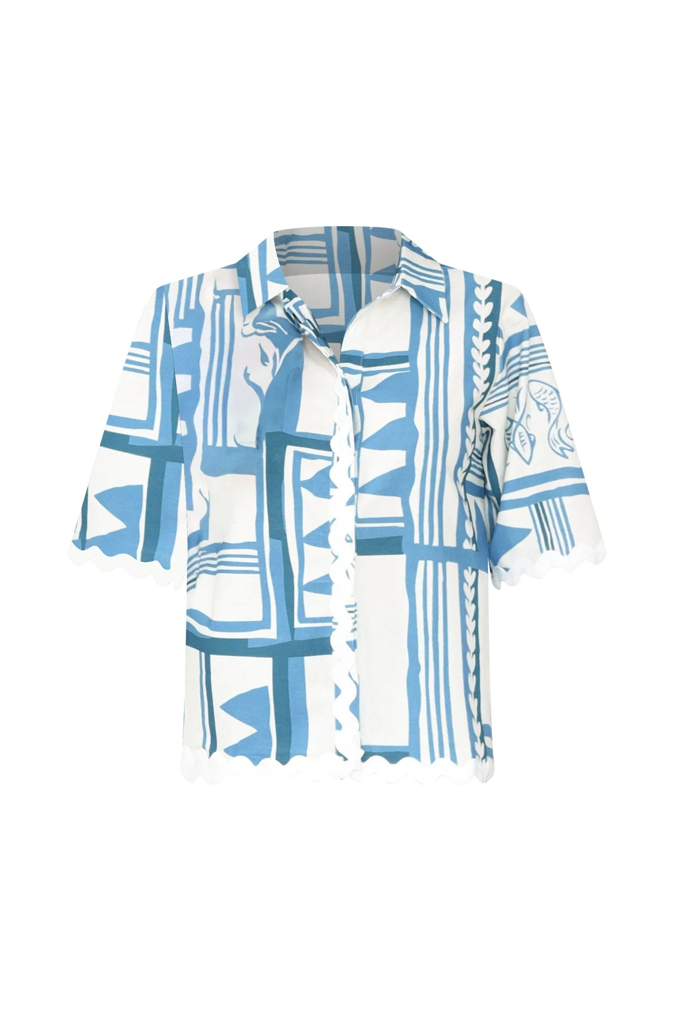 Nissa Blue Sea Linen Blend Shirt