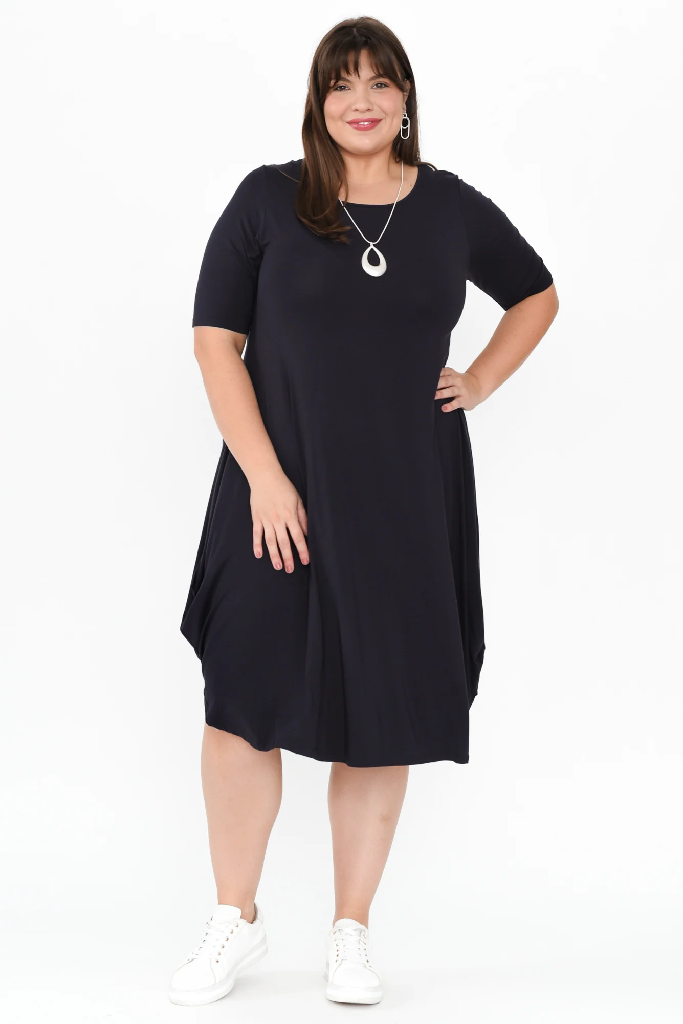 Navy Micro Modal Tri Drape Dress