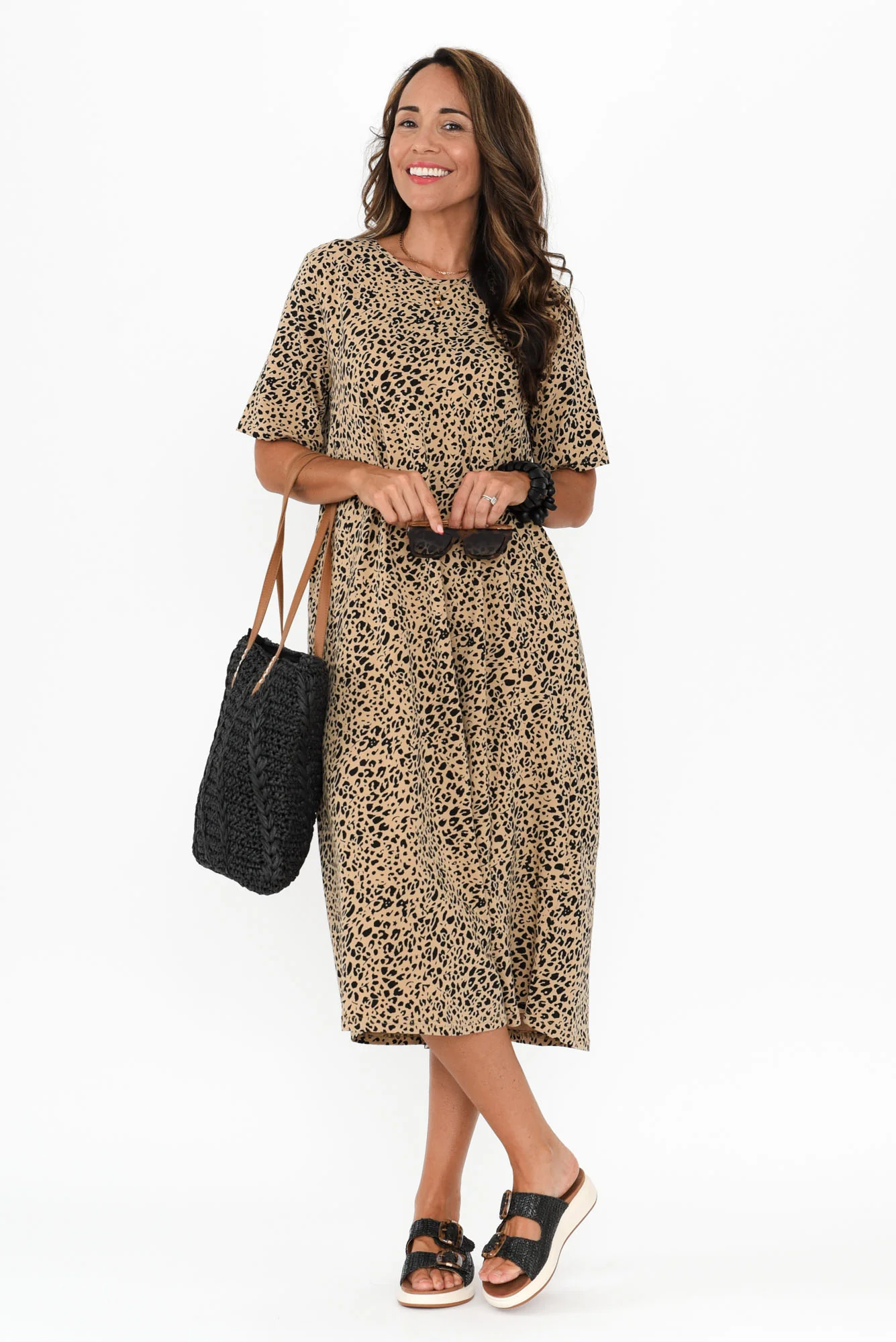 Bronte Brown Leopard Cotton Tee Dress