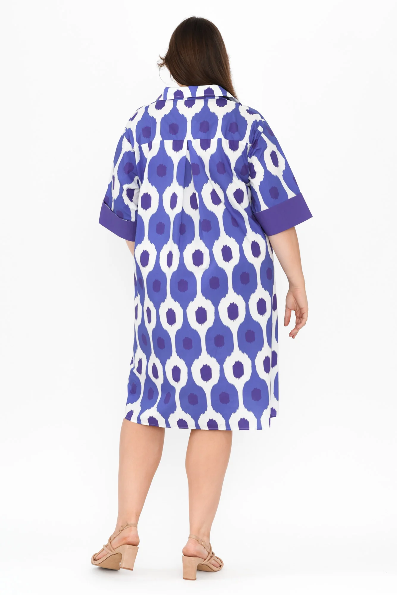 Cardiff Blue Abstract Spot Cotton Poplin Dress