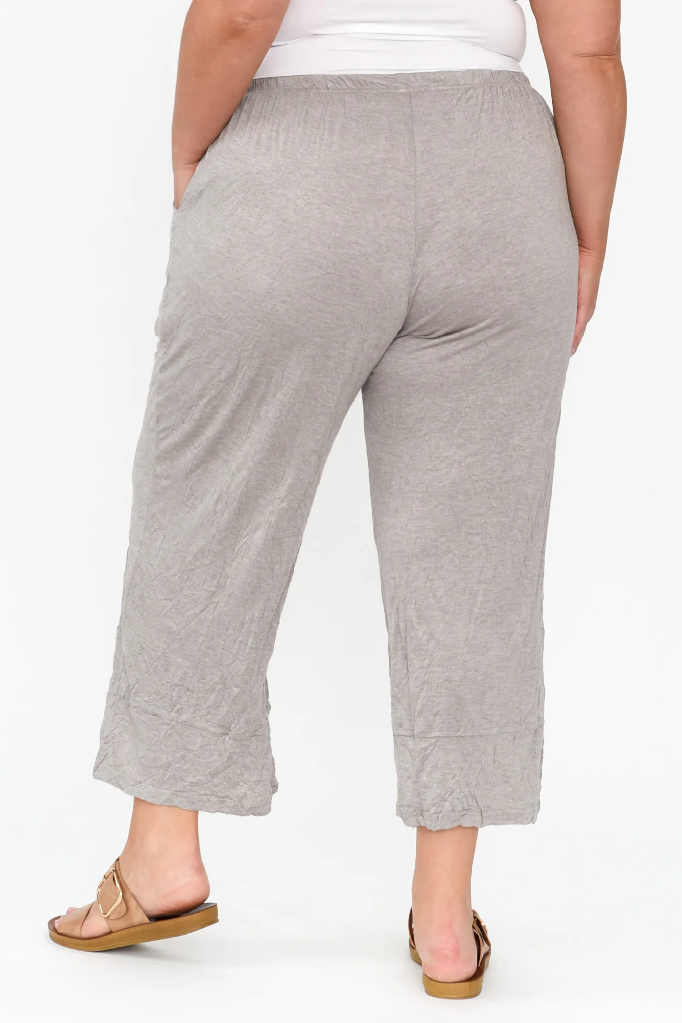 Lira Oat Crinkle Cotton Wide Leg Pants