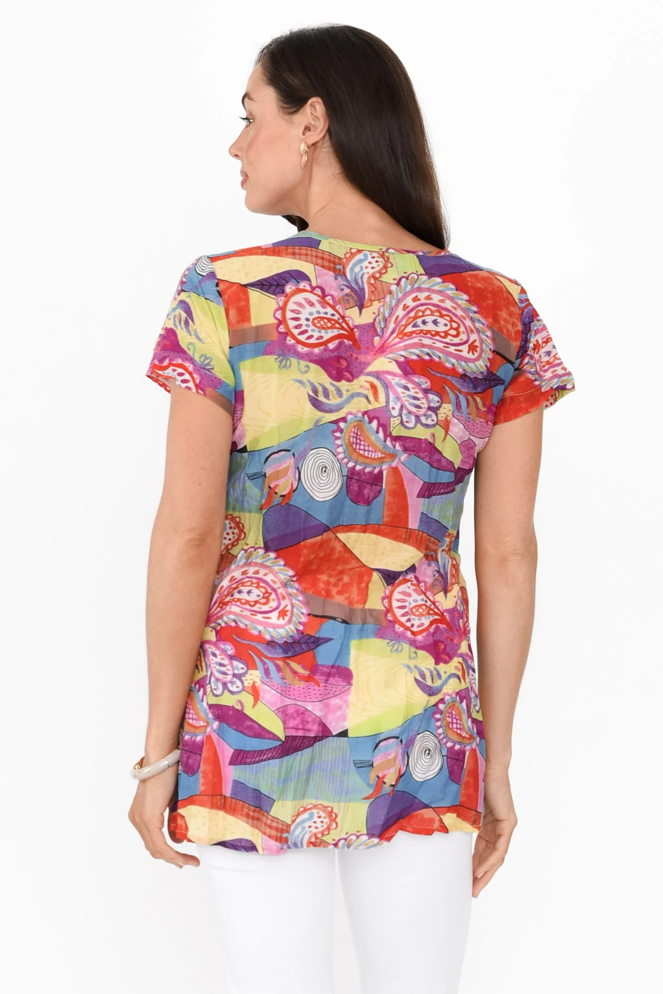 Fia Orange Geo Crinkle Cotton Top