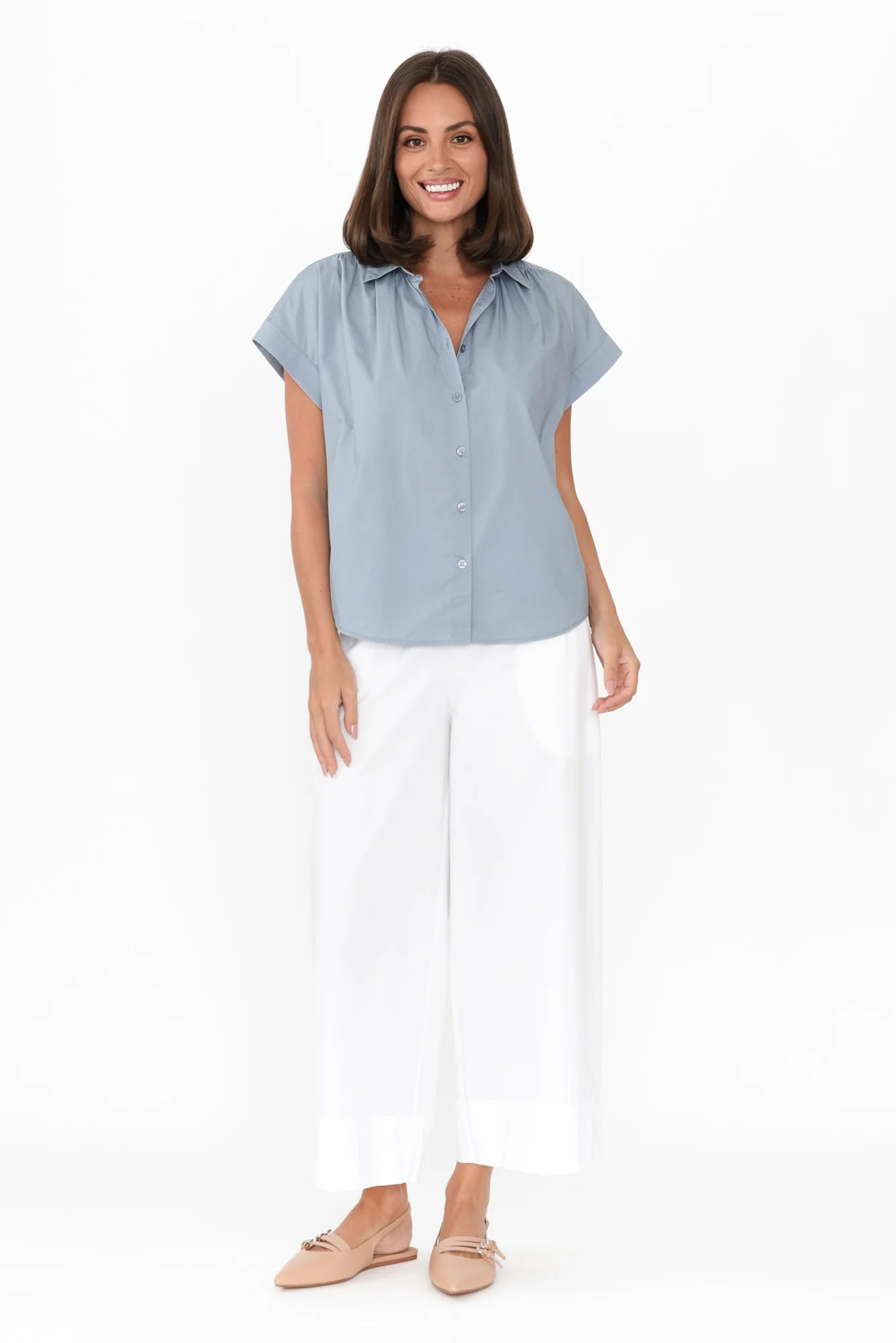 Harlyn Light Blue Cap Sleeve Shirt