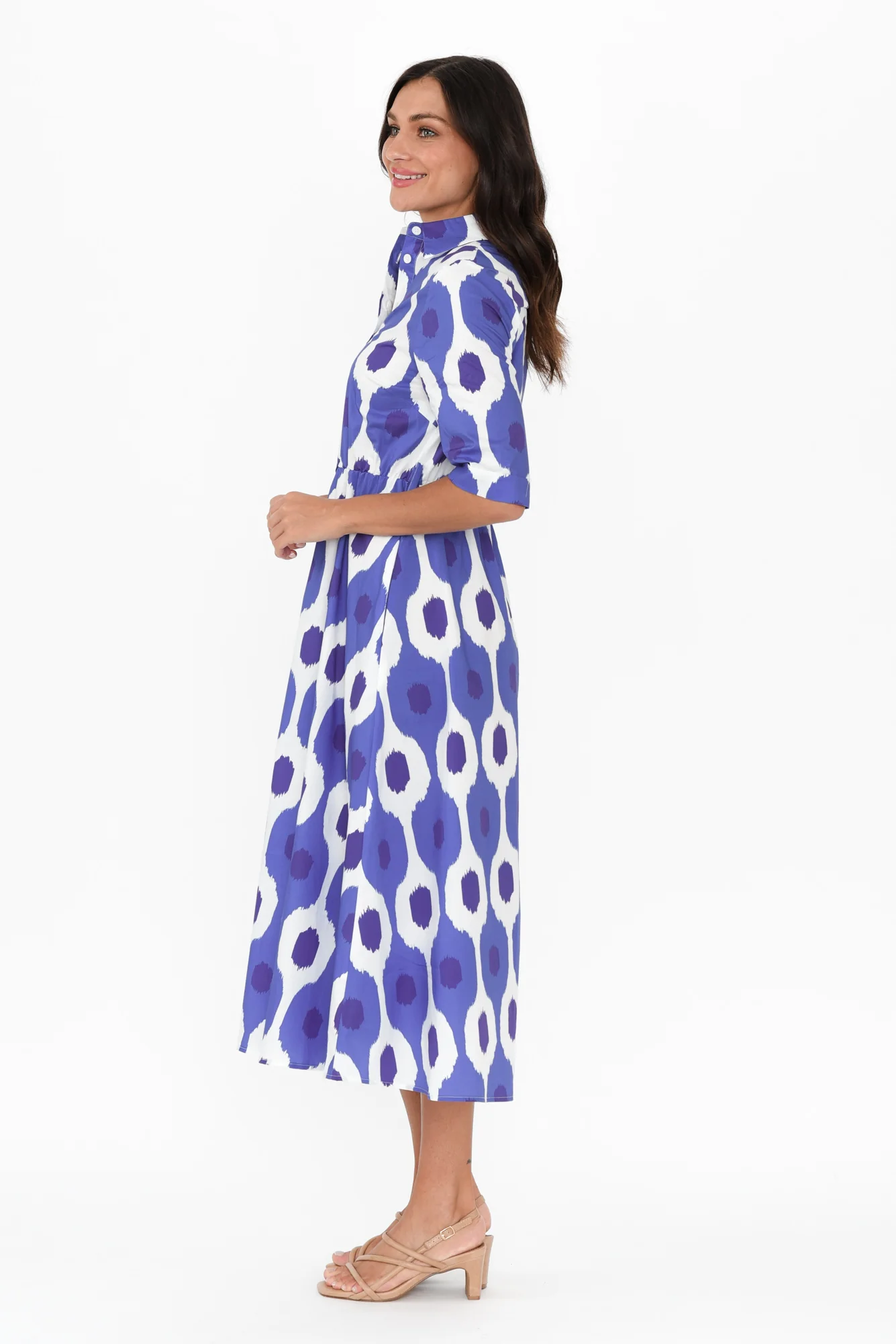 Grace Blue Abstract Spot Cotton Poplin Dress