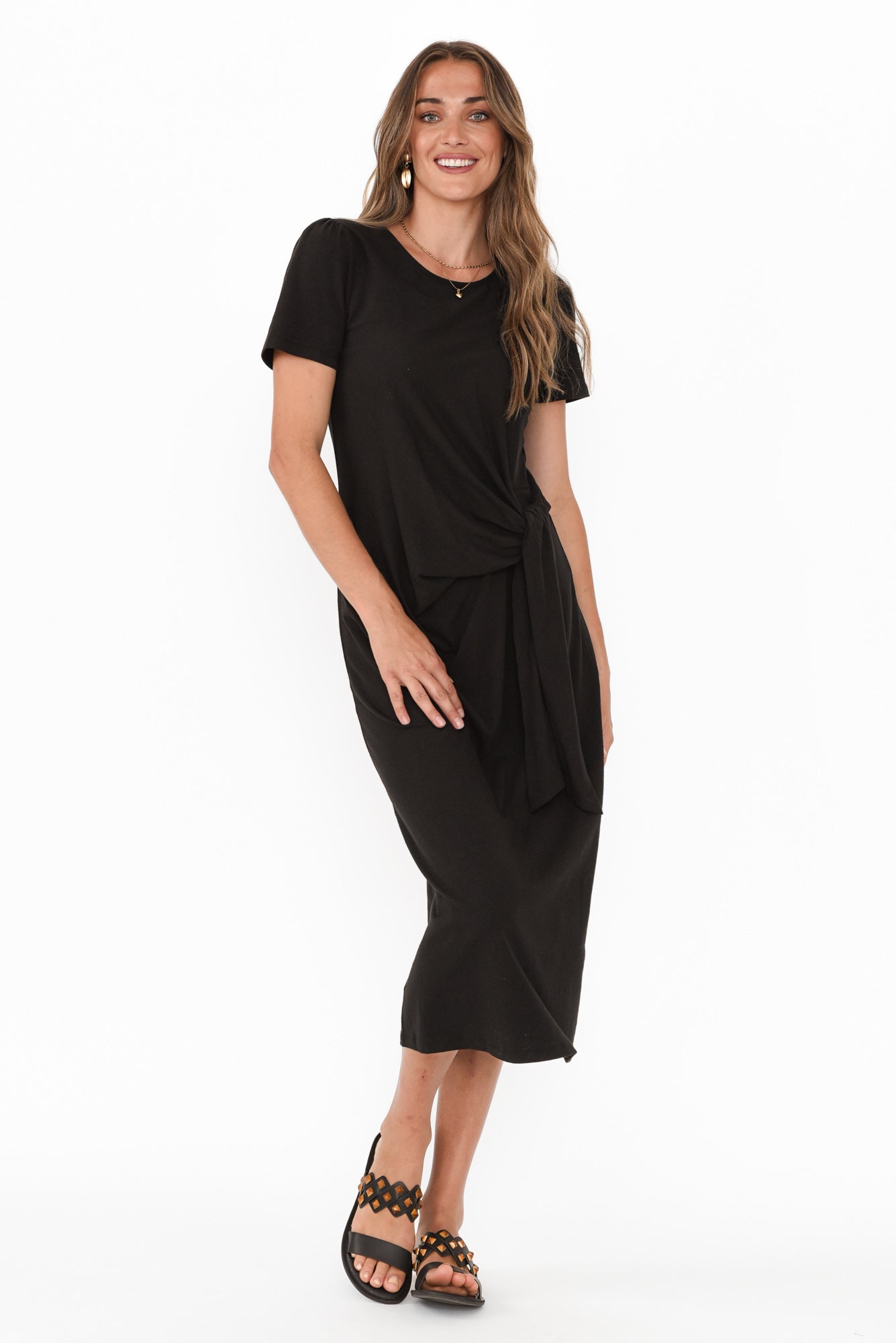 Kitt Black Cotton Stretch Tie Dress