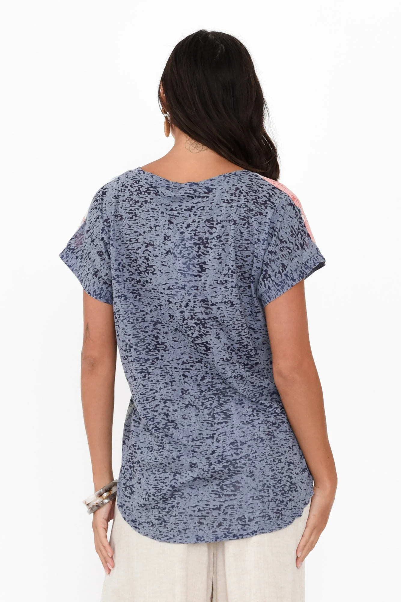Lawley Navy Garden Cotton Blend Tee