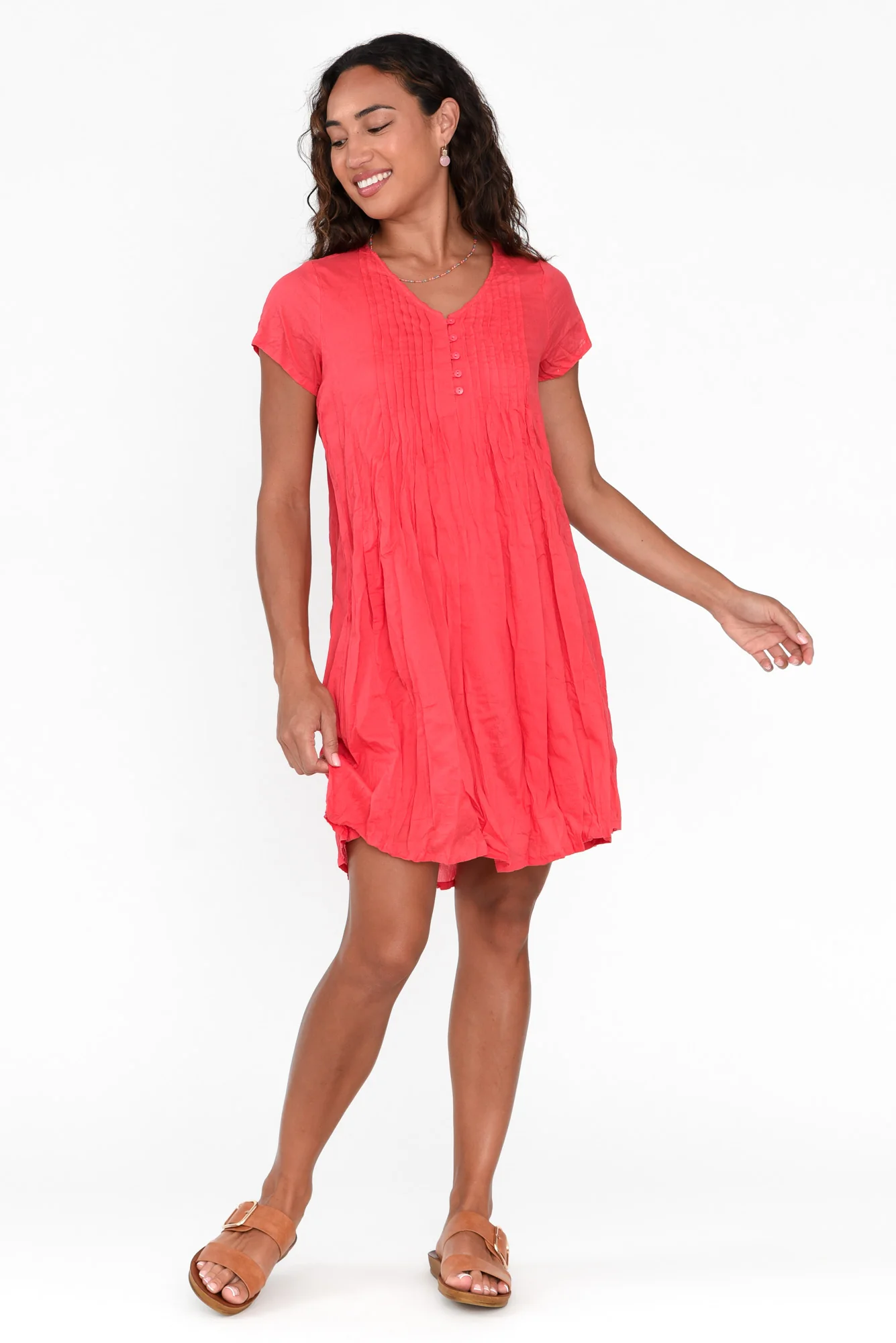 Sabina Cherry Crinkle Cotton Dress
