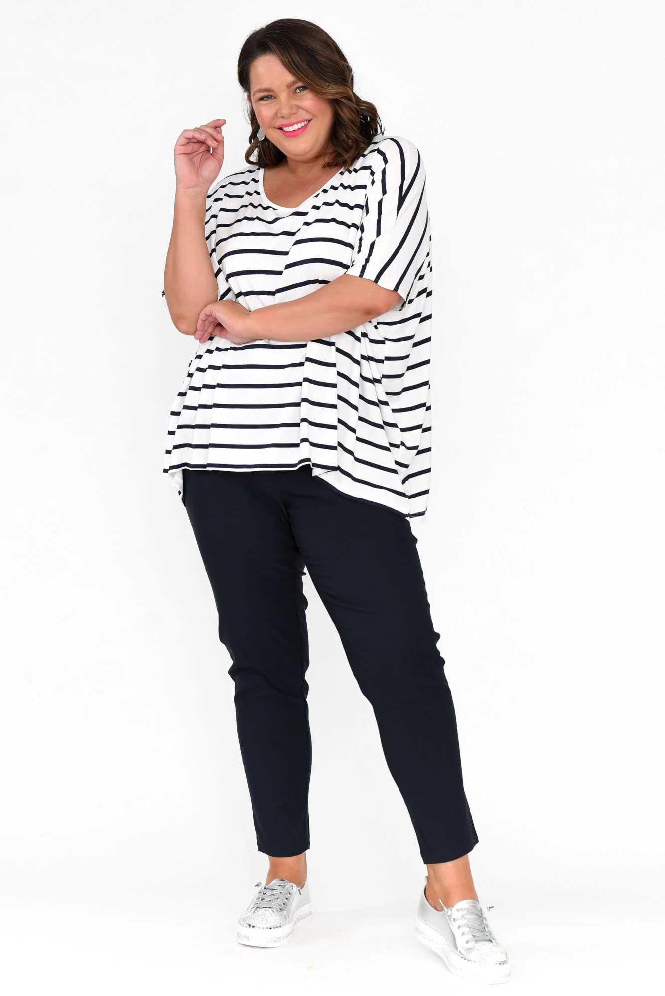 Sorronda White Stripe Bamboo Batwing Top