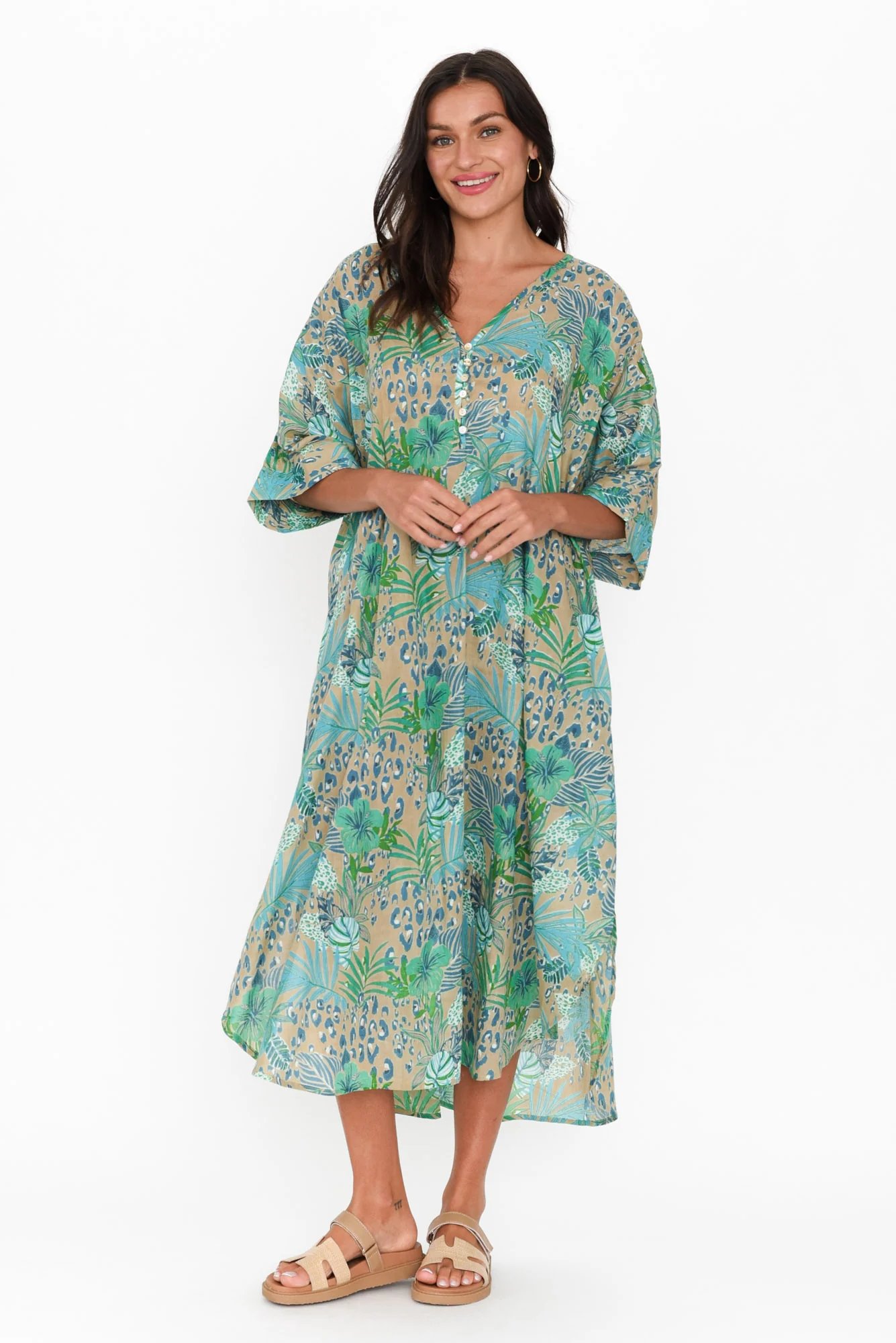 Tella Blue Jungle Cotton Kaftan
