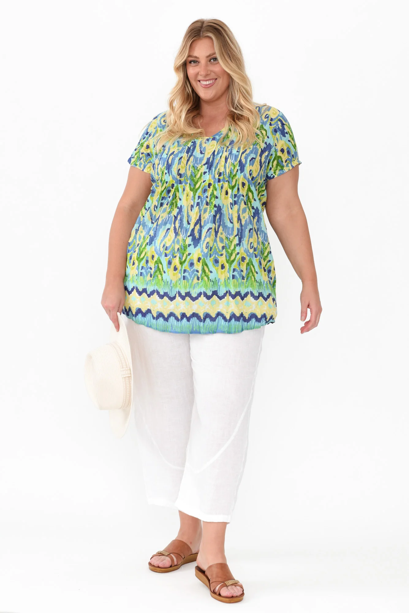 Fia Aqua Garden Crinkle Cotton Top
