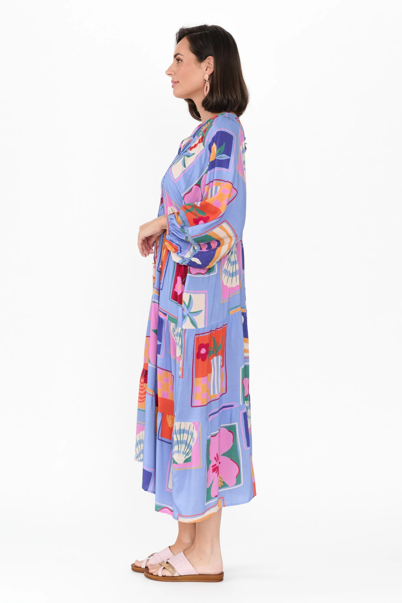Minerva Blue Tile Puff Sleeve Dress