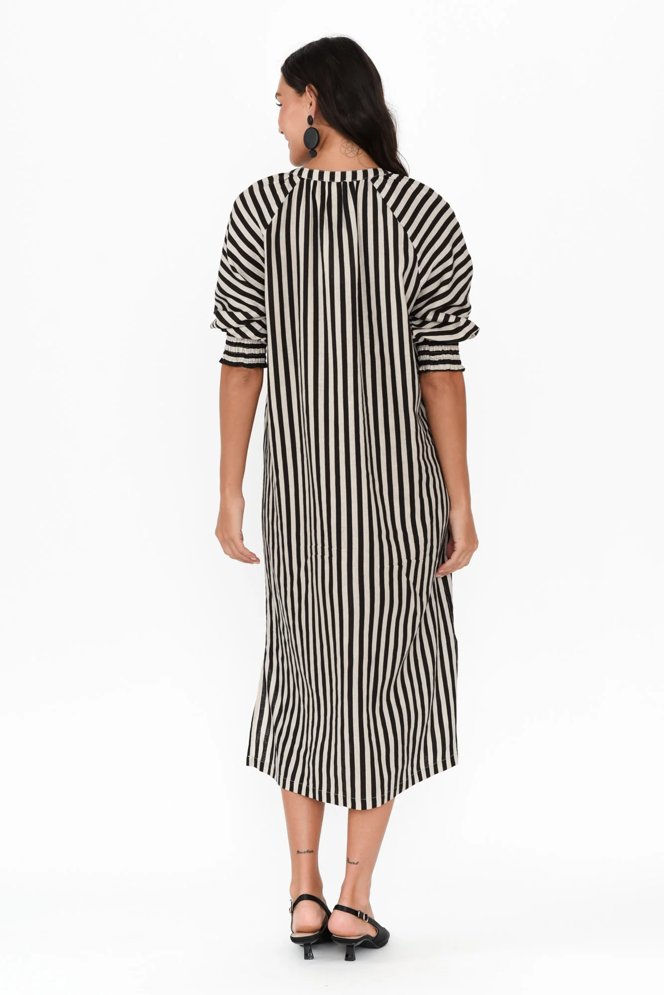 Dorothea Black Stripe Linen Blend Dress