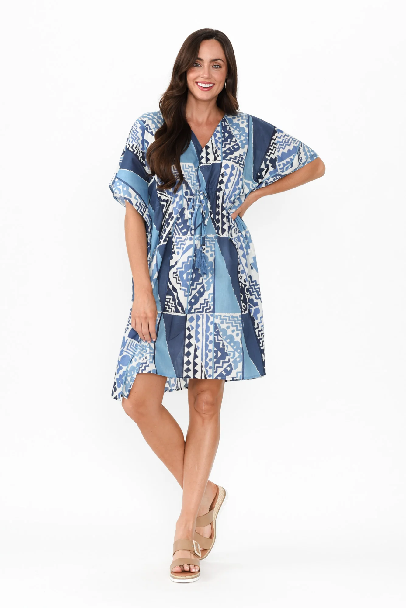 Isabel Blue Motif Cotton Kaftan