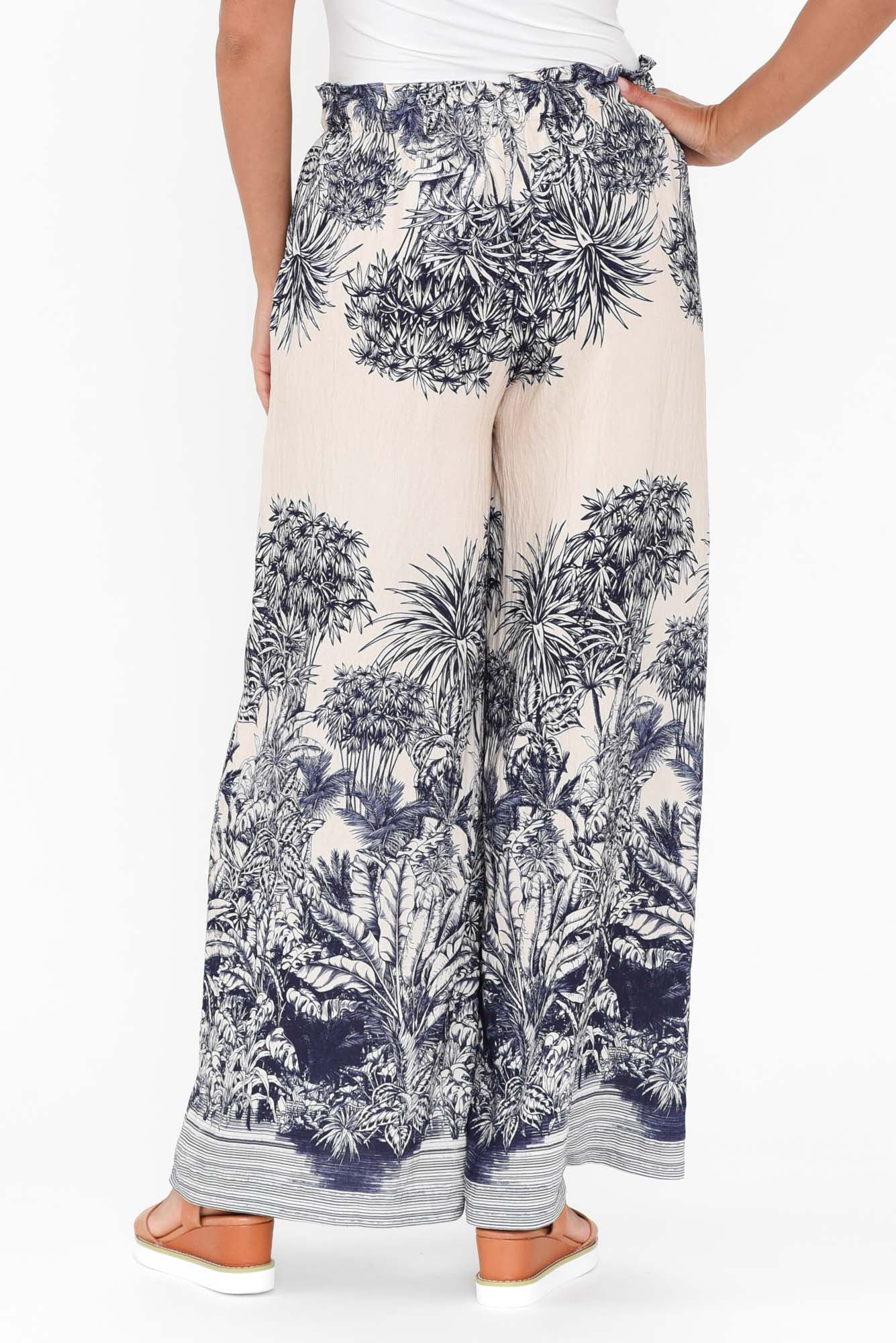 Carson Navy Jungle Ruched Pants