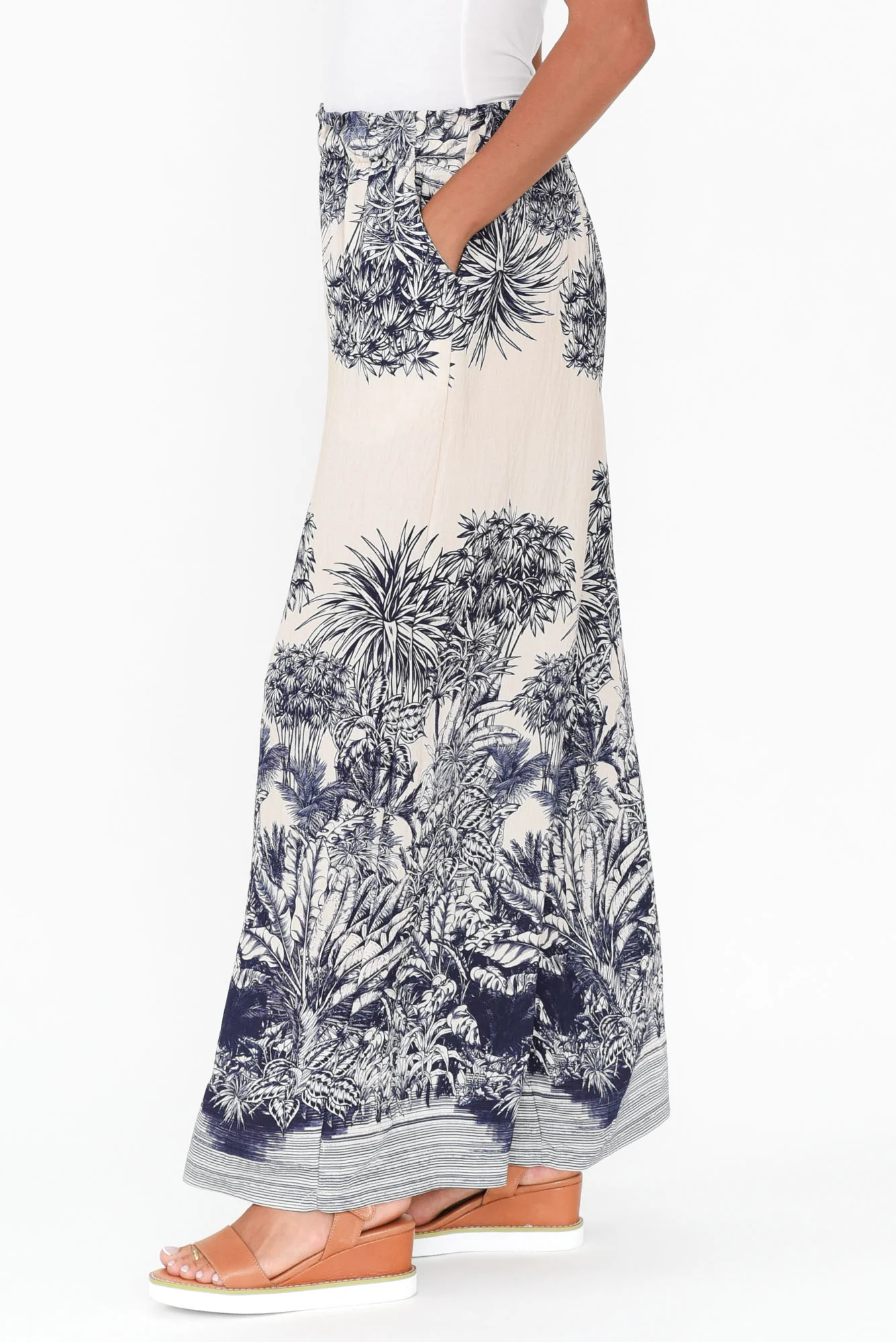 Carson Navy Jungle Ruched Pants