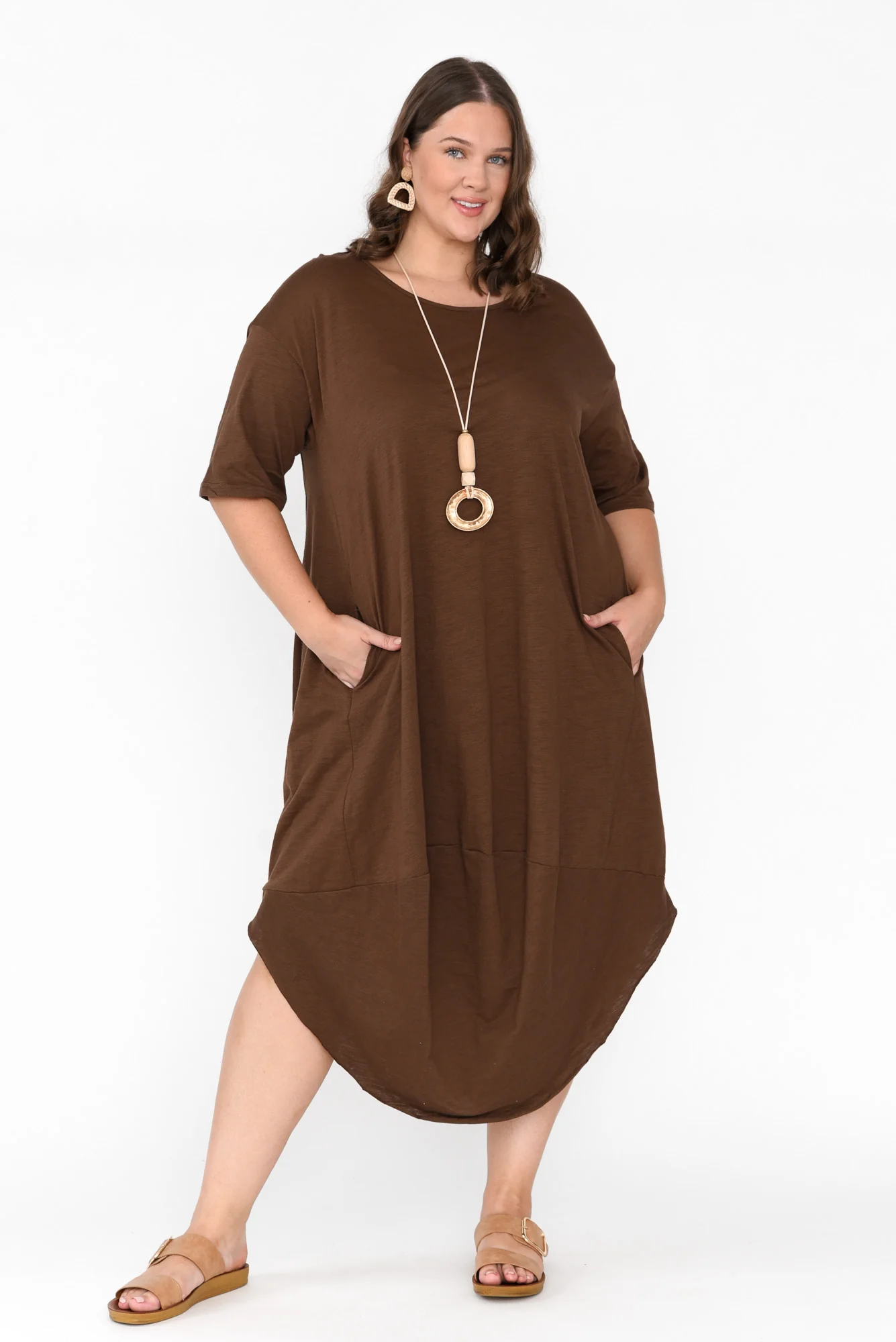 Mita Chocolate Cotton Slub Scoop Dress