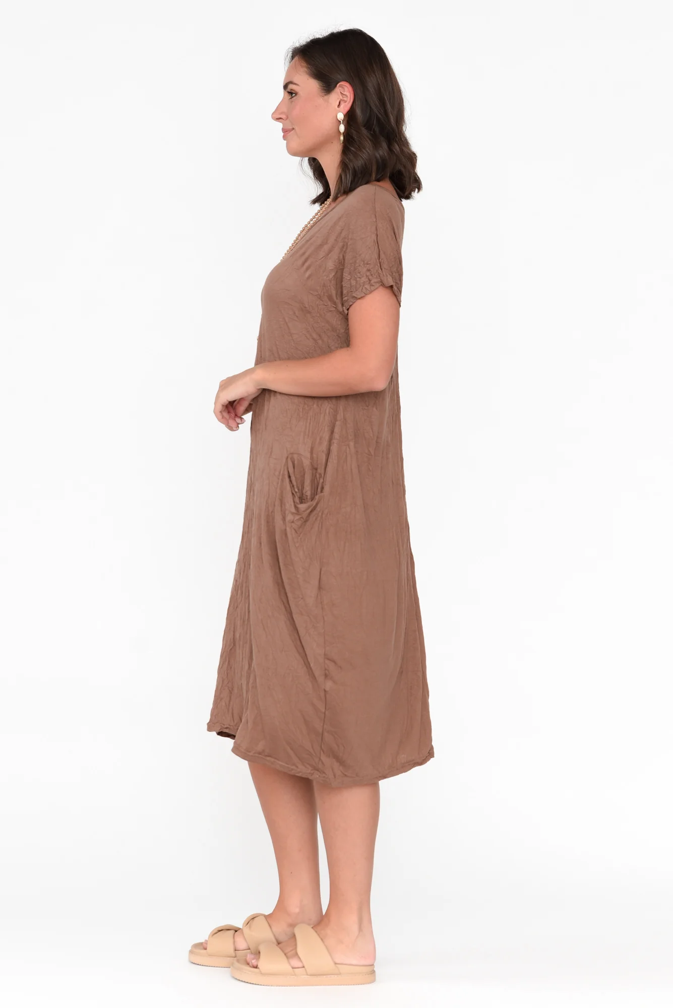 Travel Brown Crinkle Cotton Dress