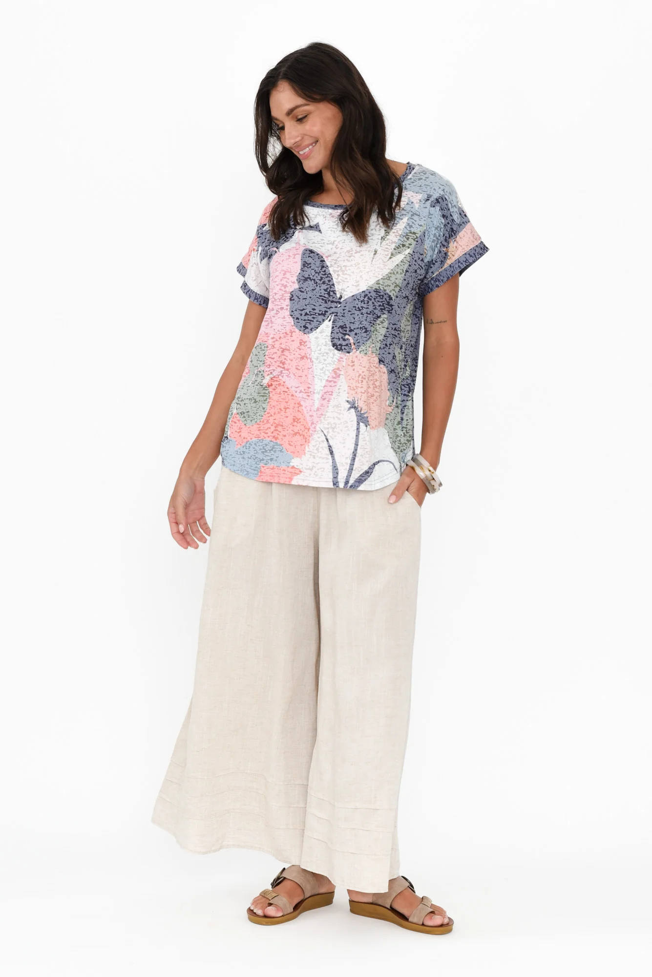 Lawley Navy Garden Cotton Blend Tee