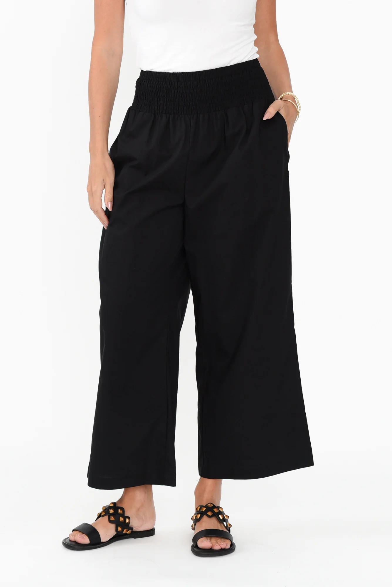 Sevilla Black Wide Leg Cotton Pants
