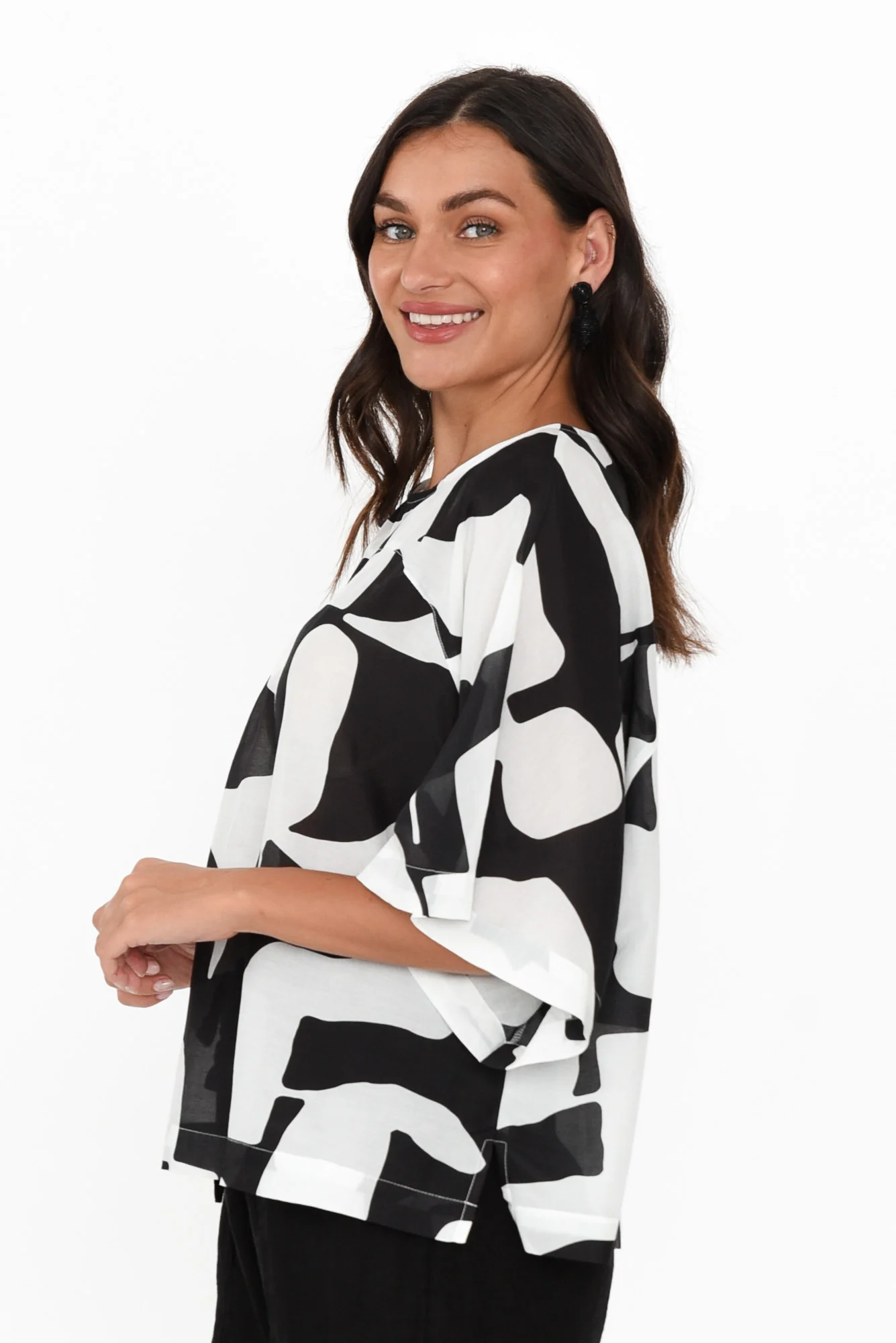 Baley Black Abstract Cotton Silk Top