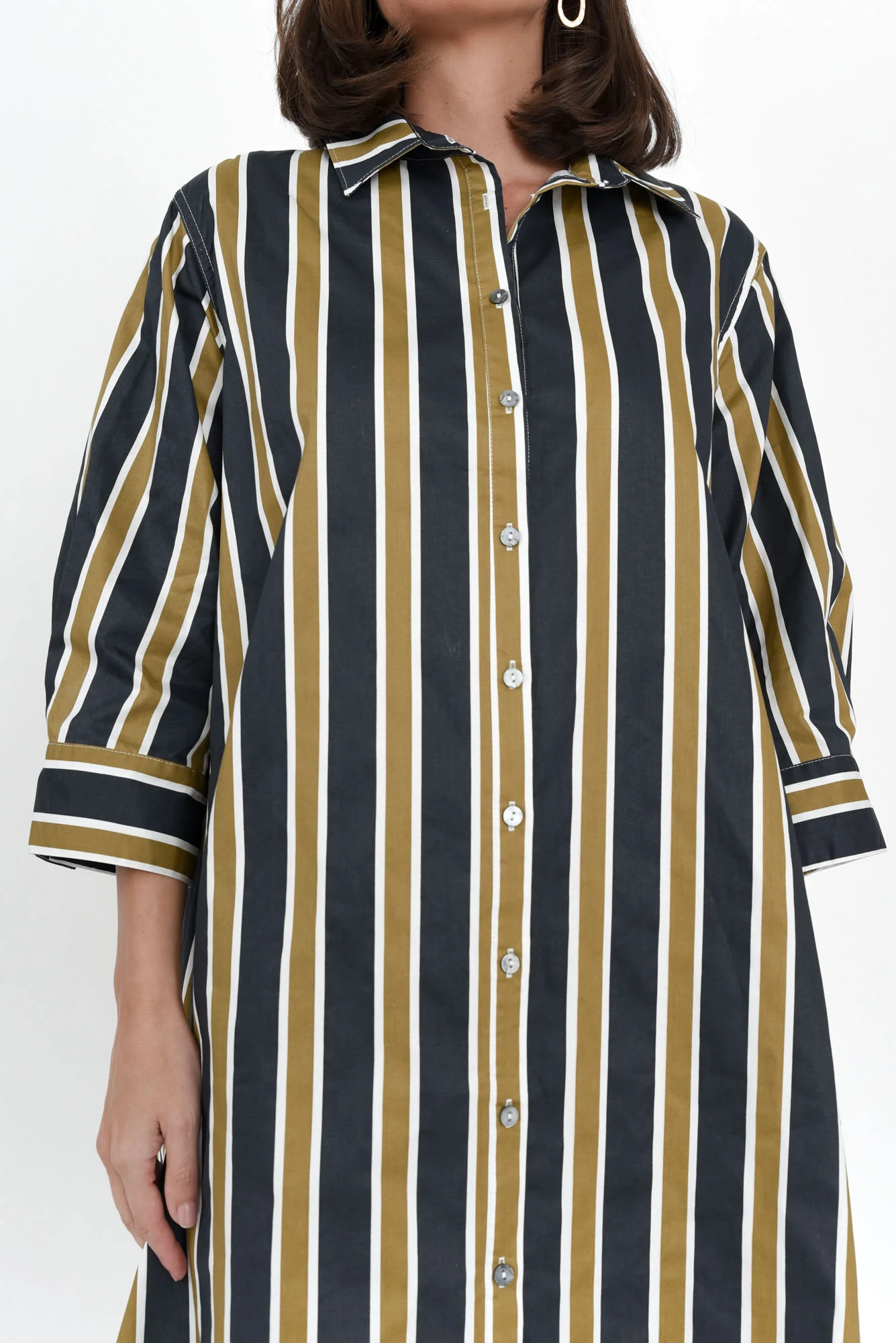 Violeta Navy Stripe Cotton Shirt Dress
