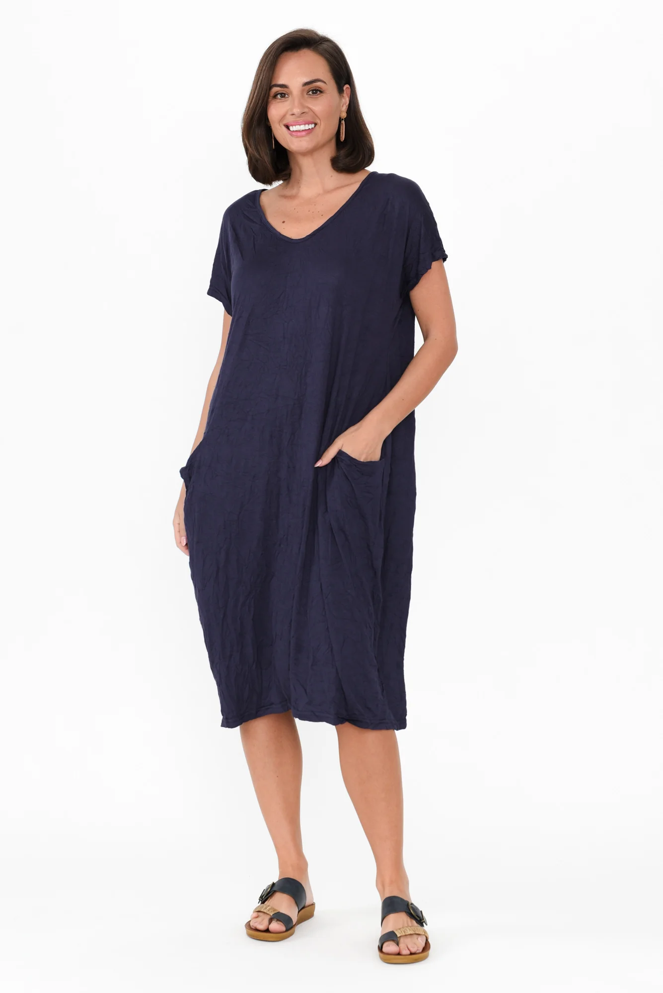 Travel Dark Navy Crinkle Cotton Dress