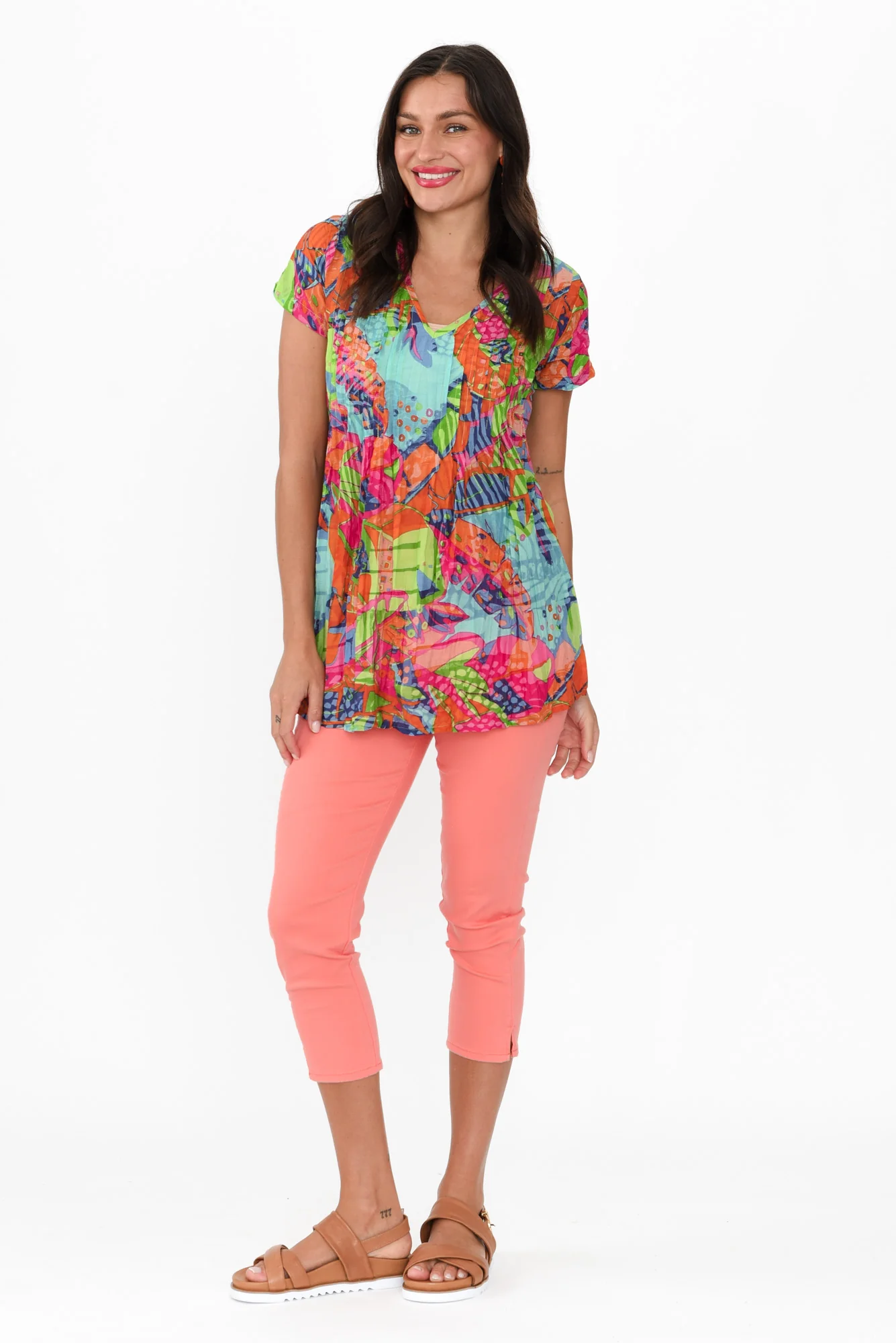 Fia Sky Tropical Crinkle Cotton Top