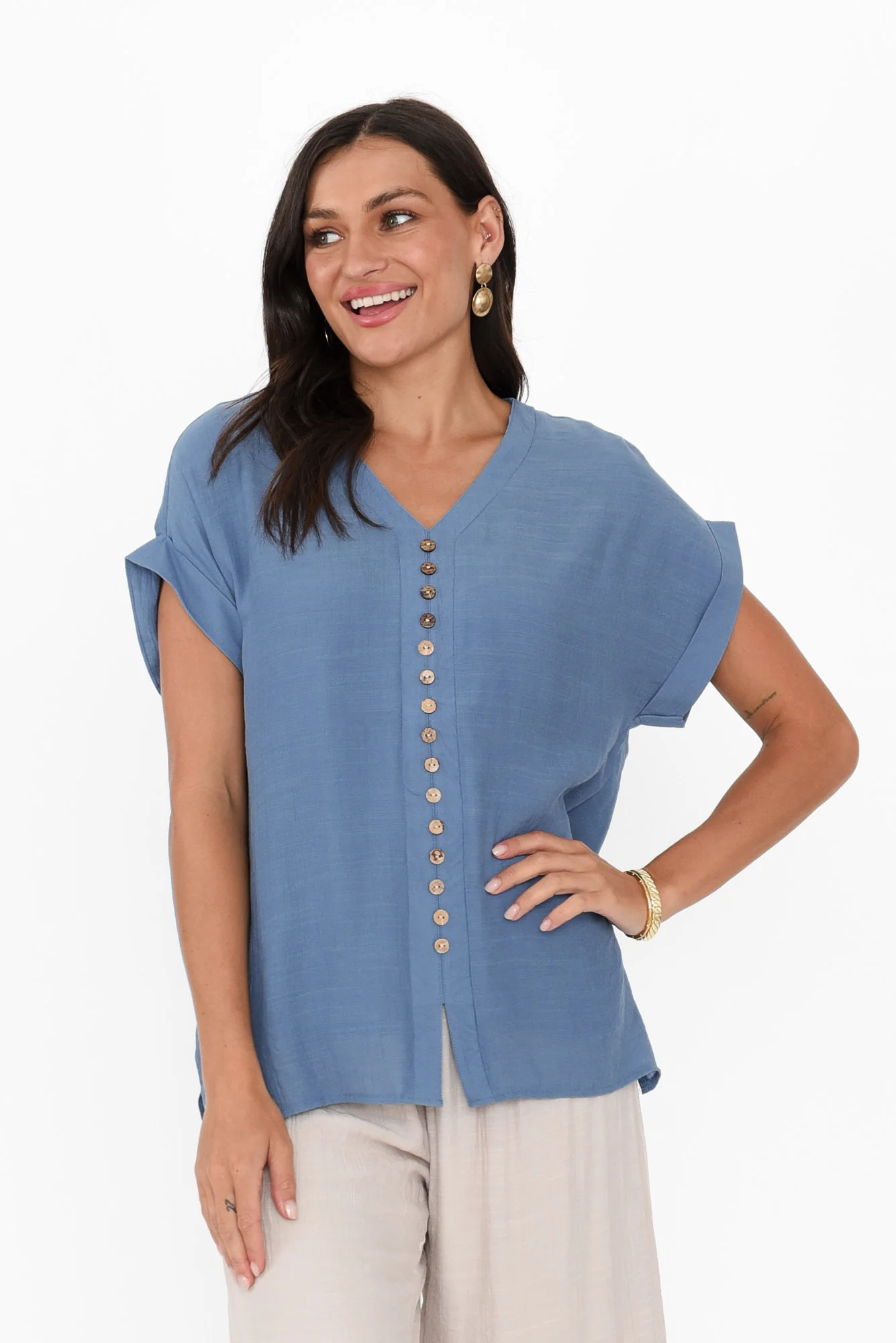 Miray Steel Button Top
