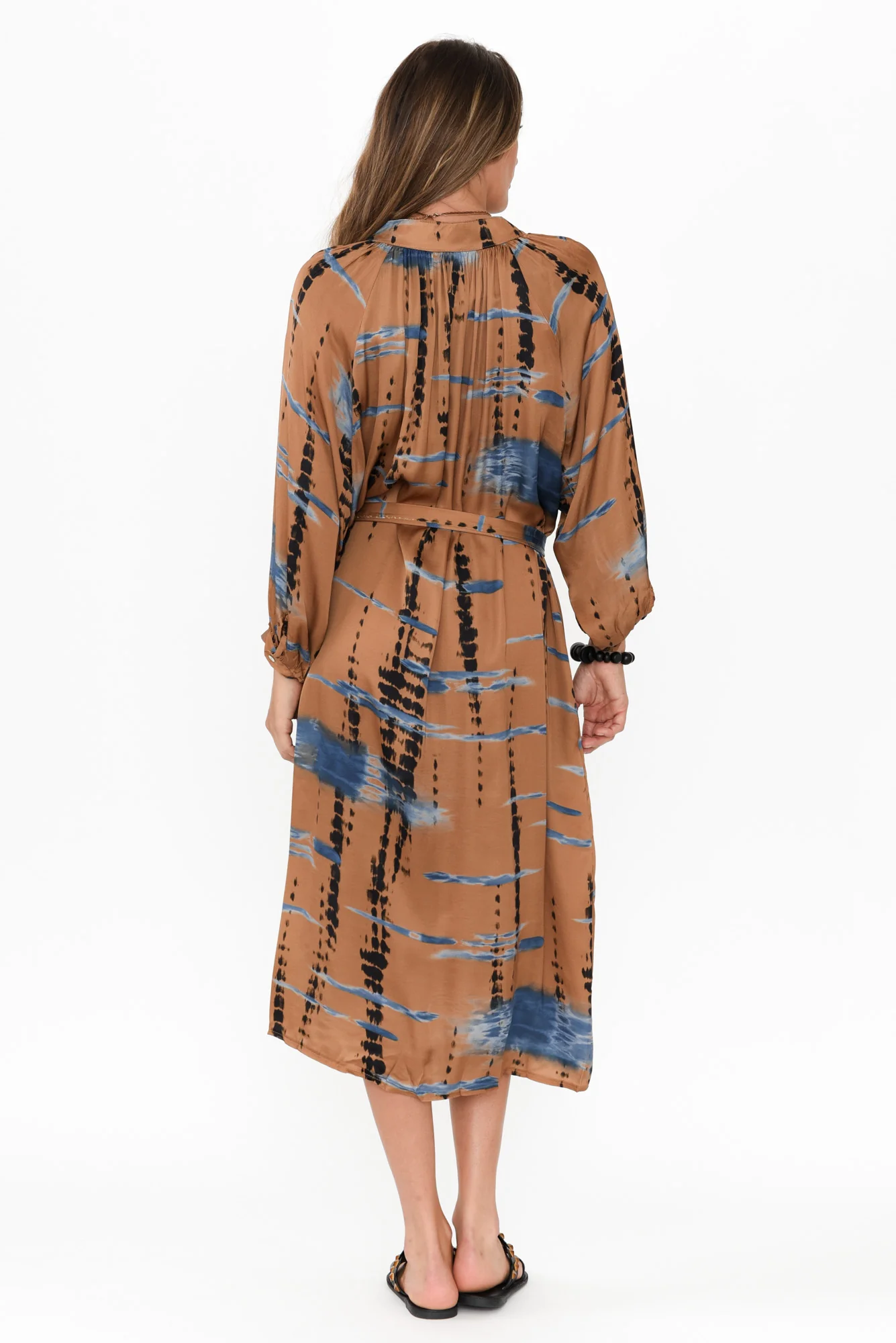 Hills Tan Abstract Silk Blend Dress