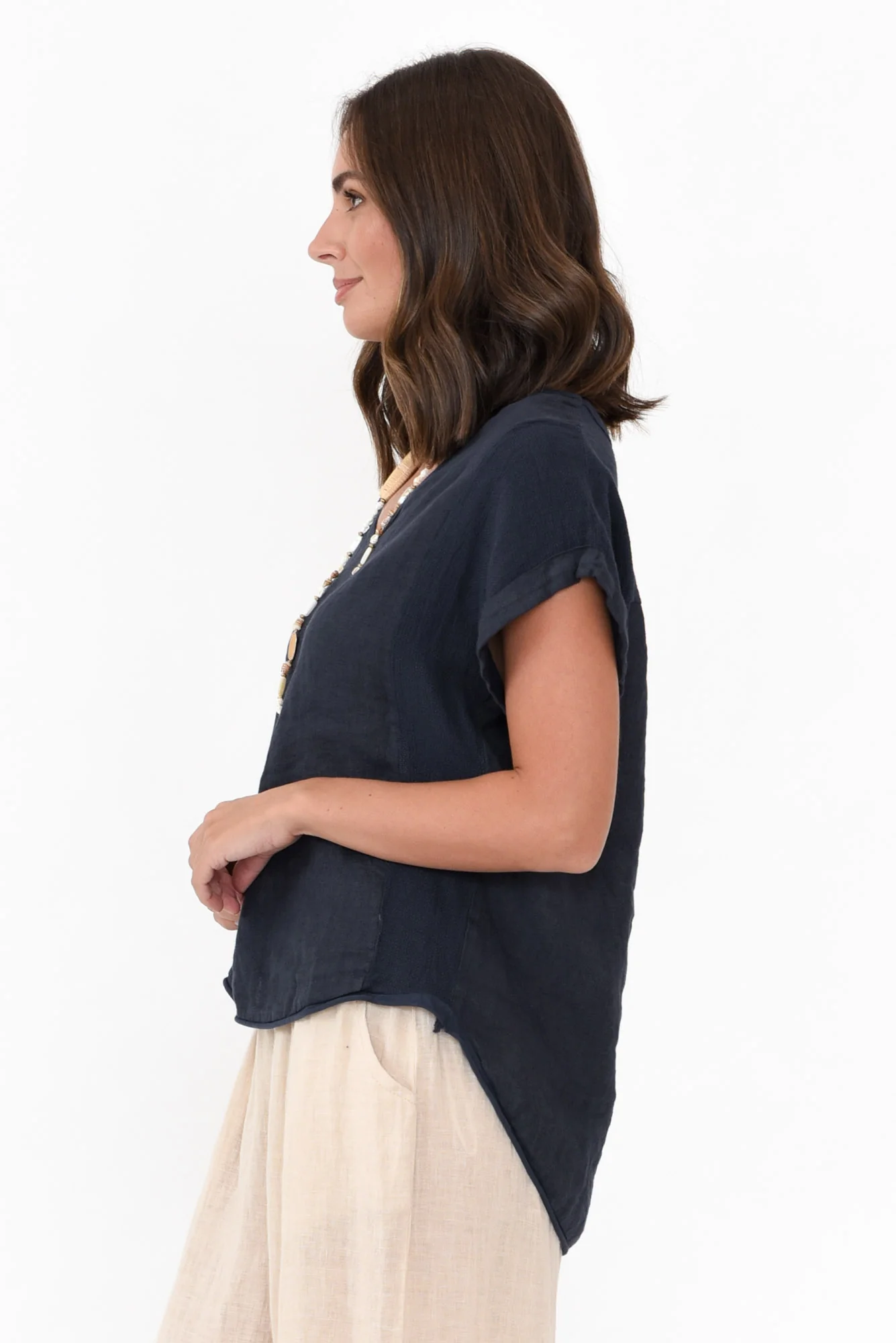 Dorian Navy Linen Cotton Top