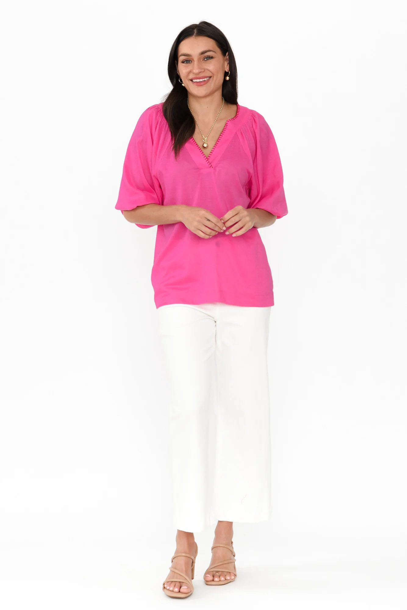 Showcase Pink Contrast Stitch Top