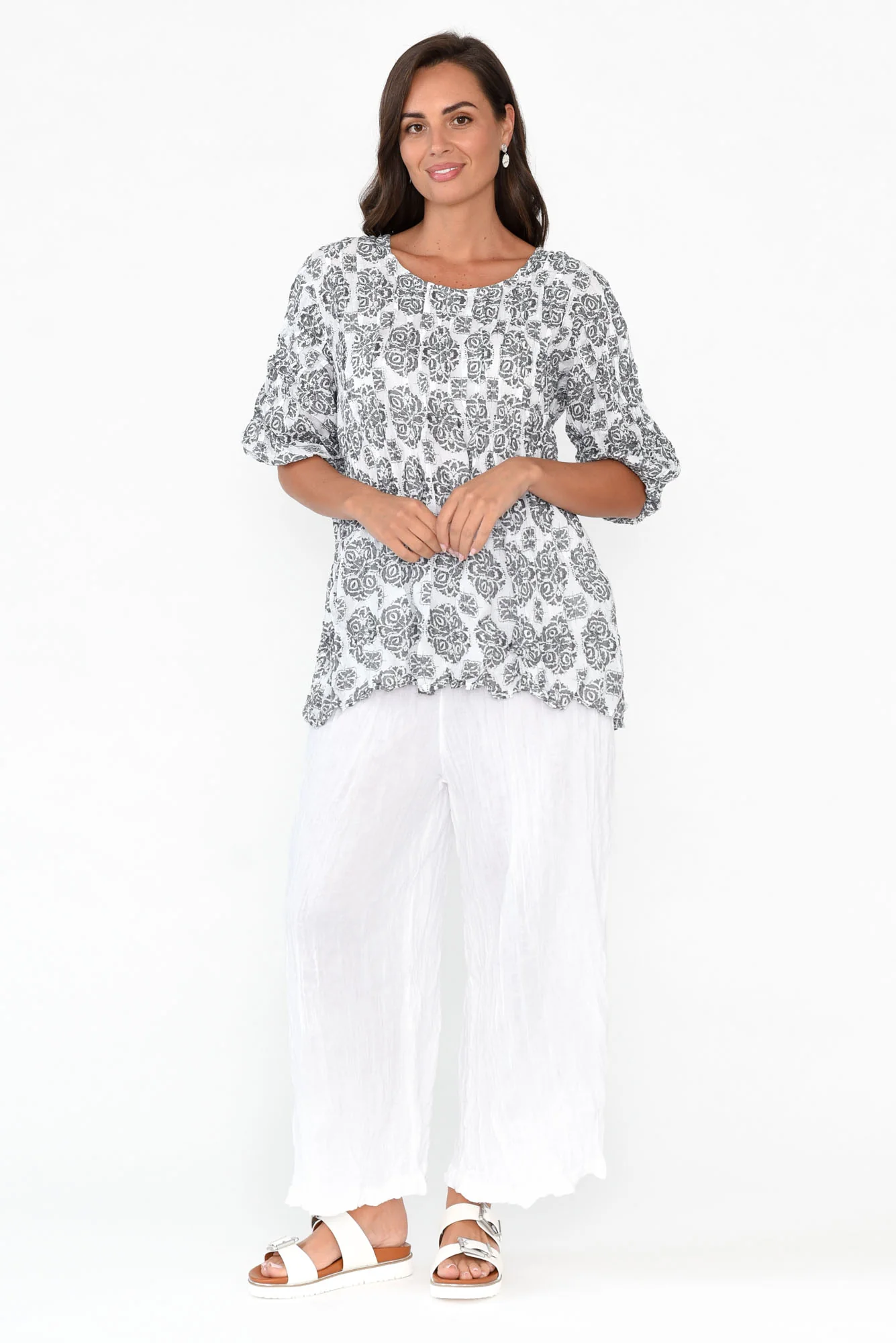 Selma Grey Fiesta Crinkle Cotton Top