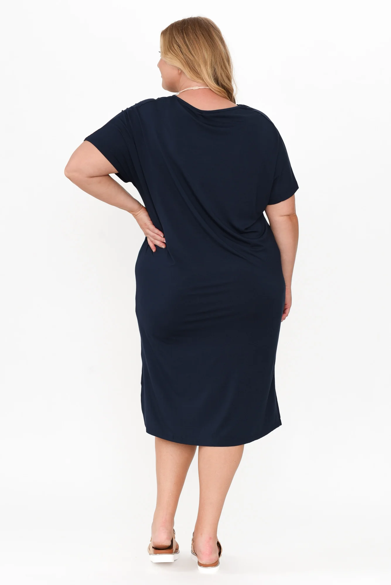 Dennis Navy Bamboo V Neck Dress