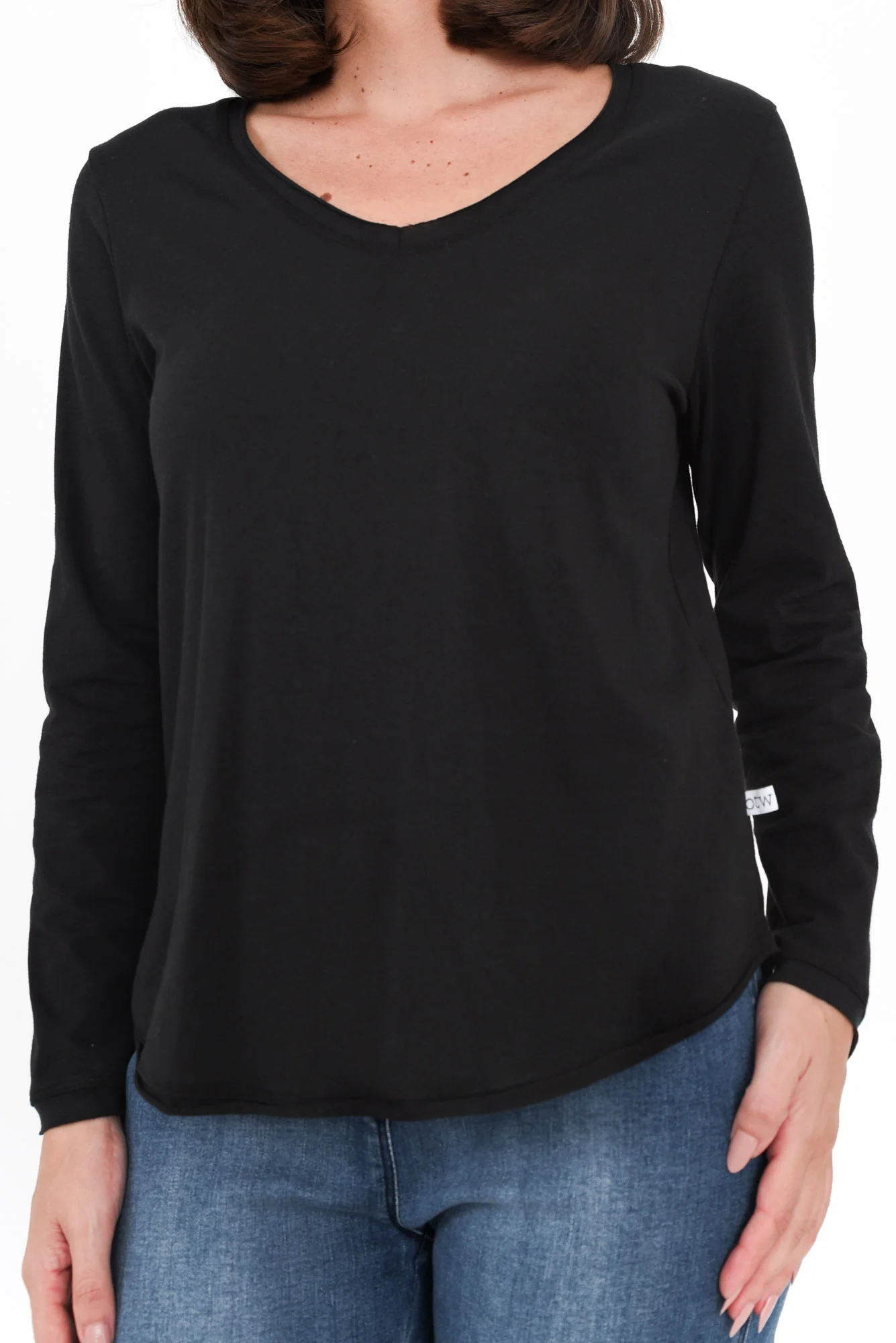 Suri Black Cotton Long Sleeve Top