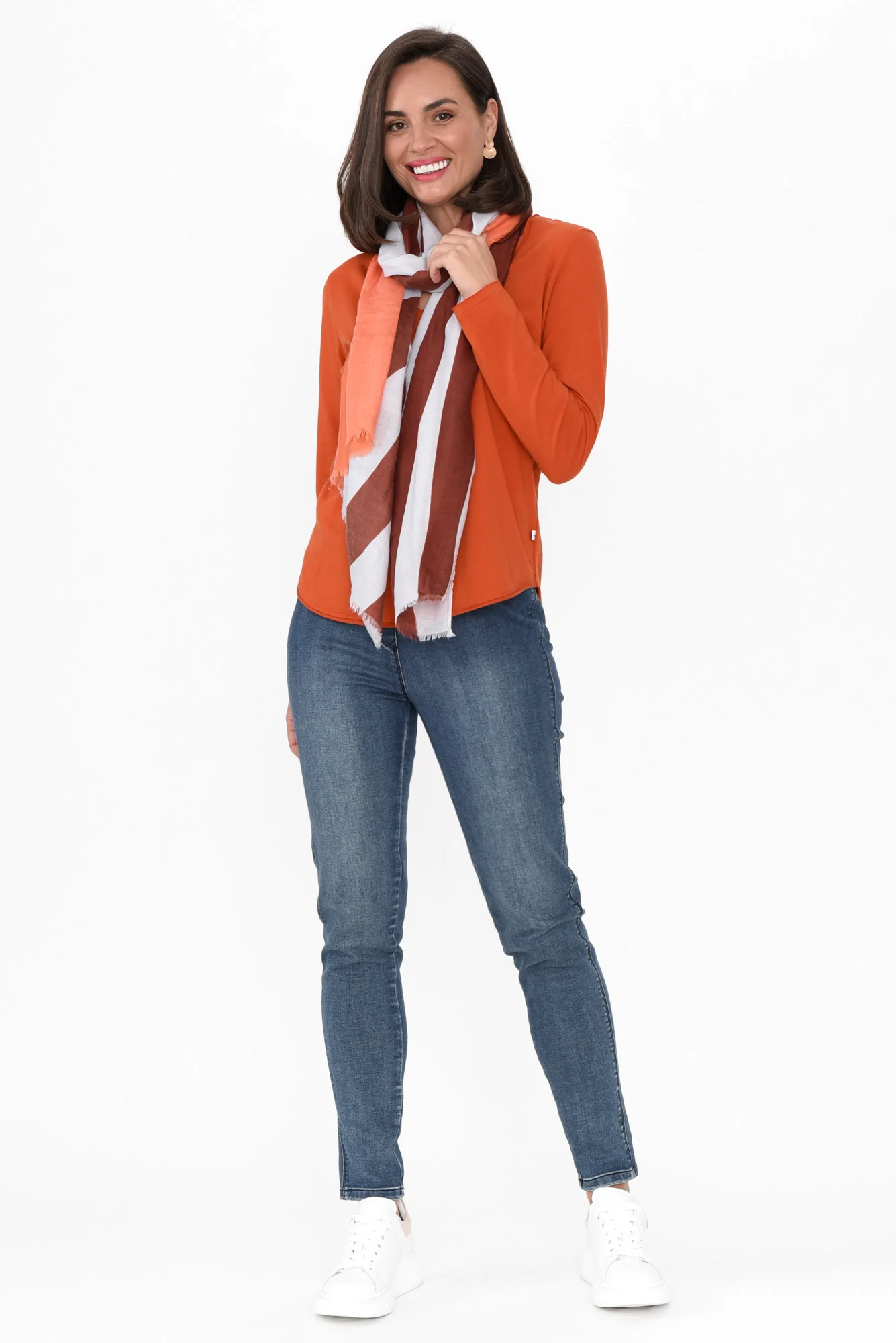 Suri Orange Cotton Long Sleeve Top