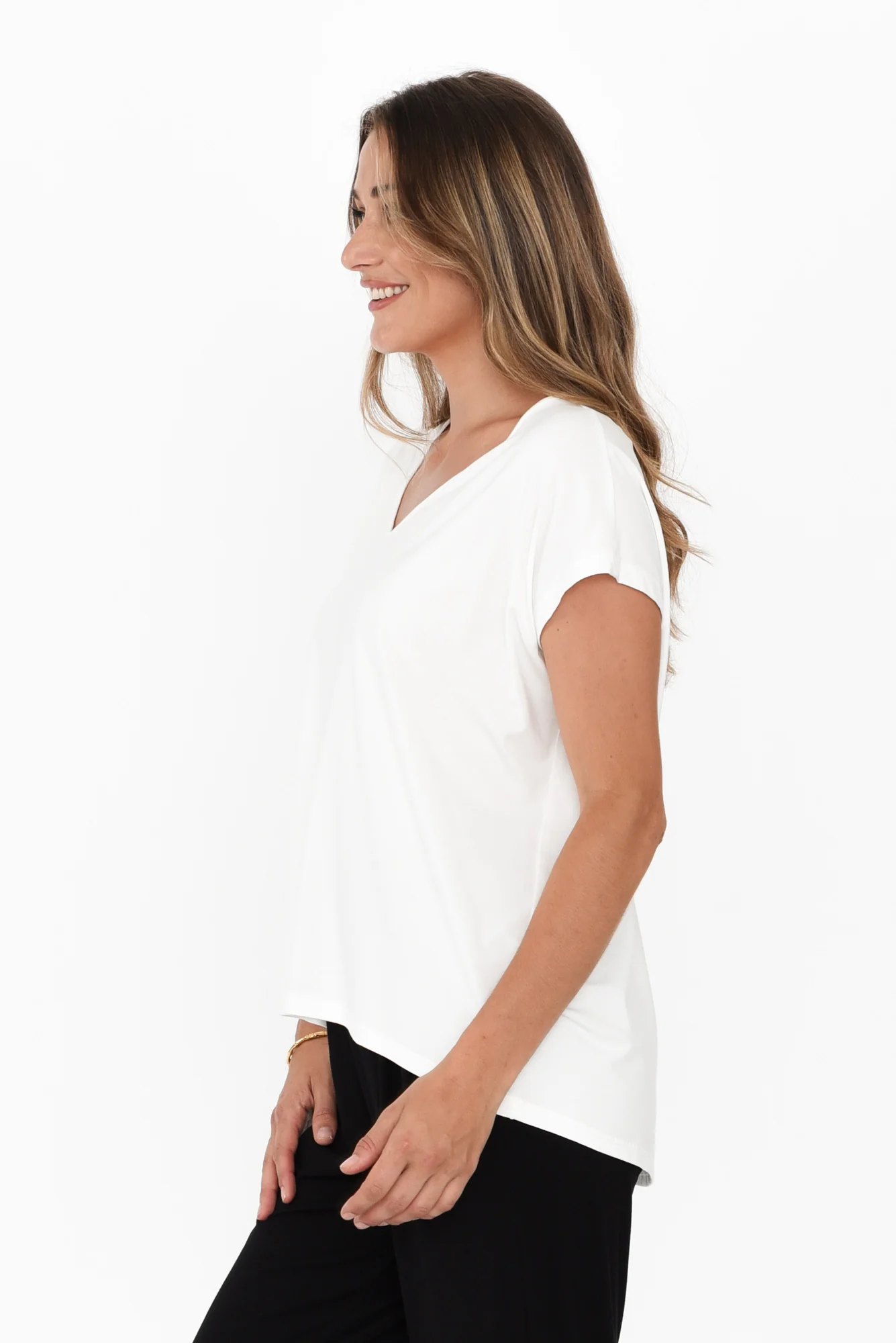 Jenner White V Neck Tee