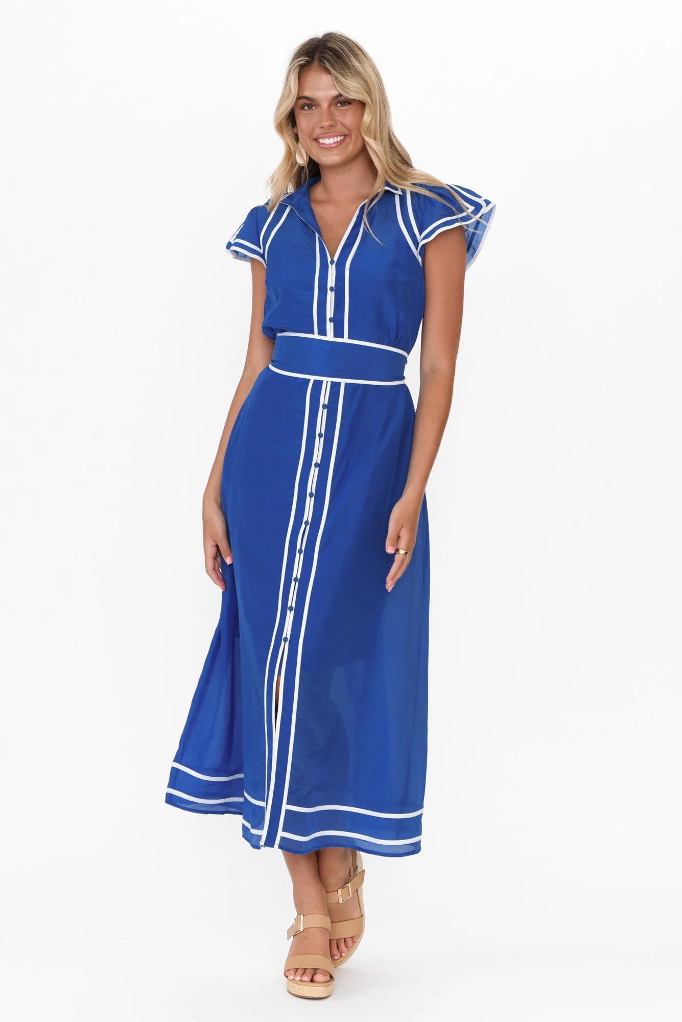 Panama Azure Blue Cotton Maxi Dress
