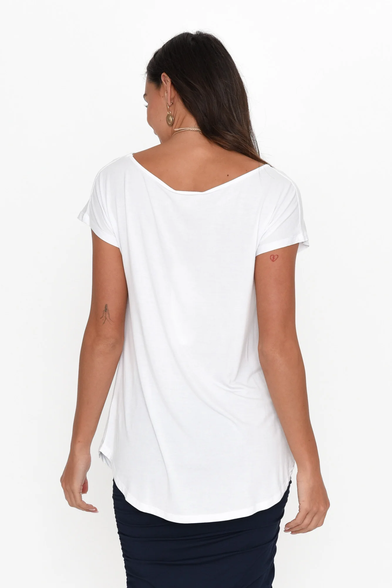 Pia White Bamboo Boatneck Tee