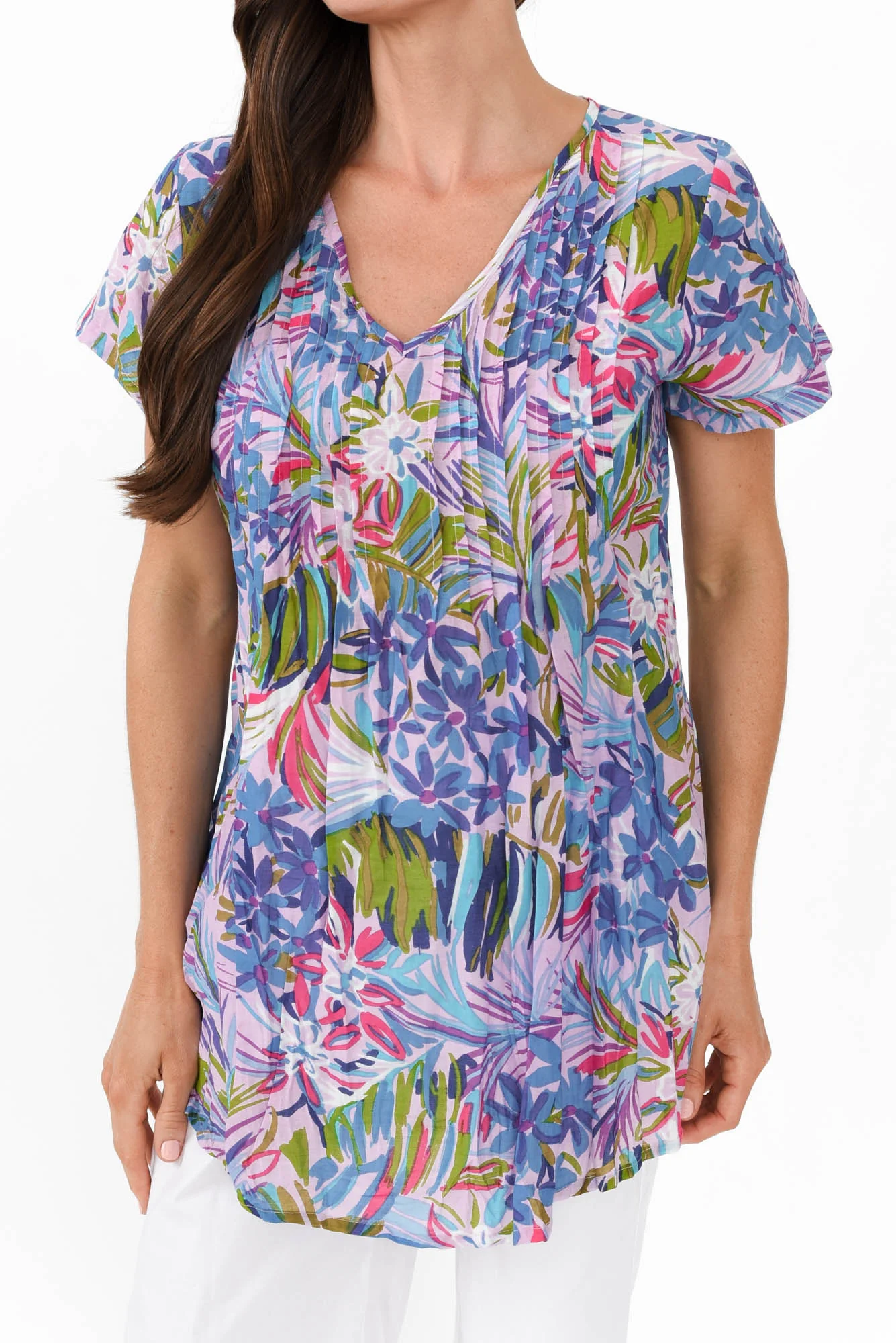 Fia Purple Floral Crinkle Cotton Top