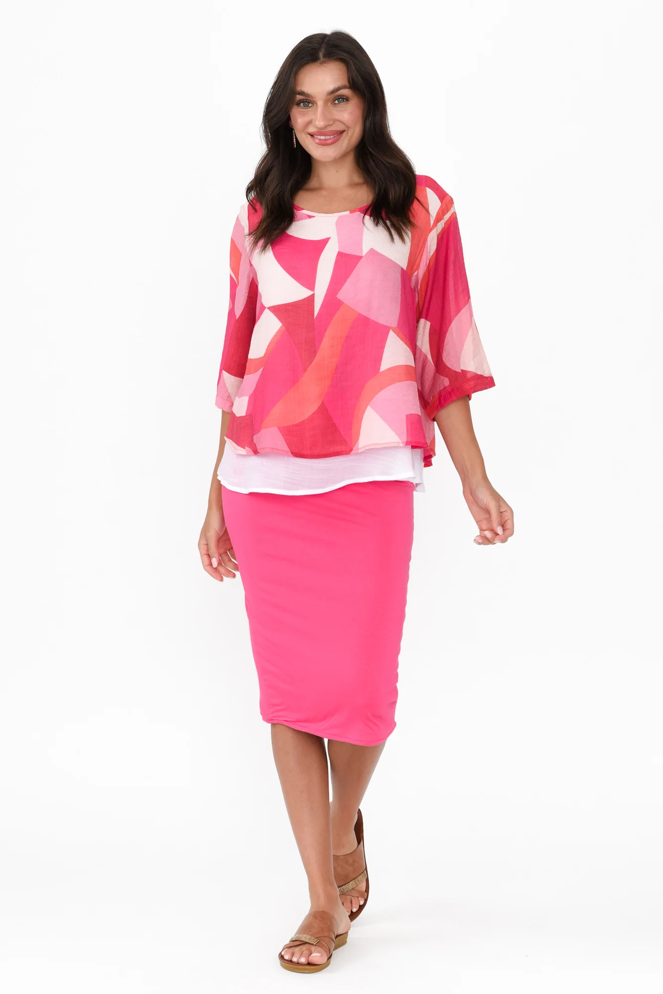 Liora Pink Geo Layered Top