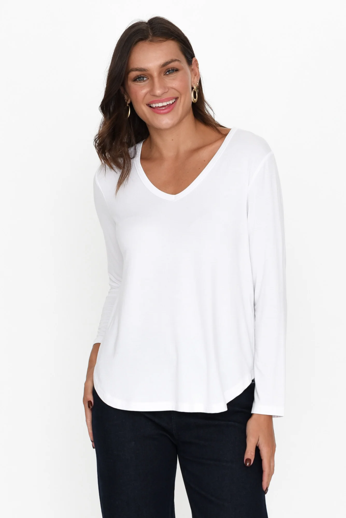 Sia White Bamboo V Neck Top
